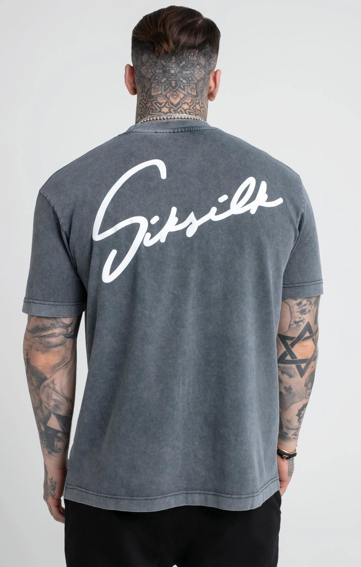 Black Acid Wash Script Print Oversized T-Shirt sold by Siksilk product image thumbnail 3