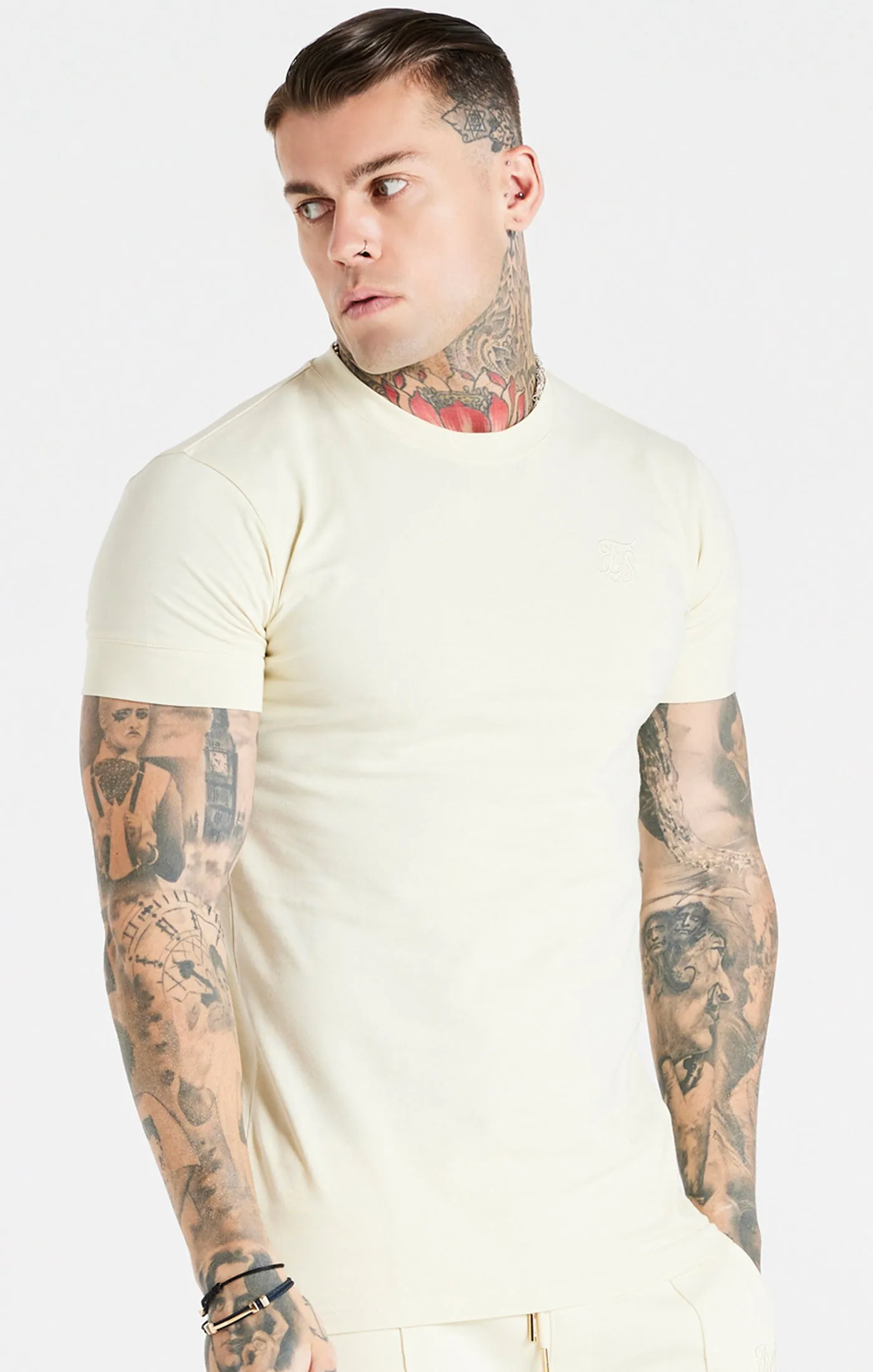 Ecru Smart Muscle Fit T-Shirt sold by Siksilk