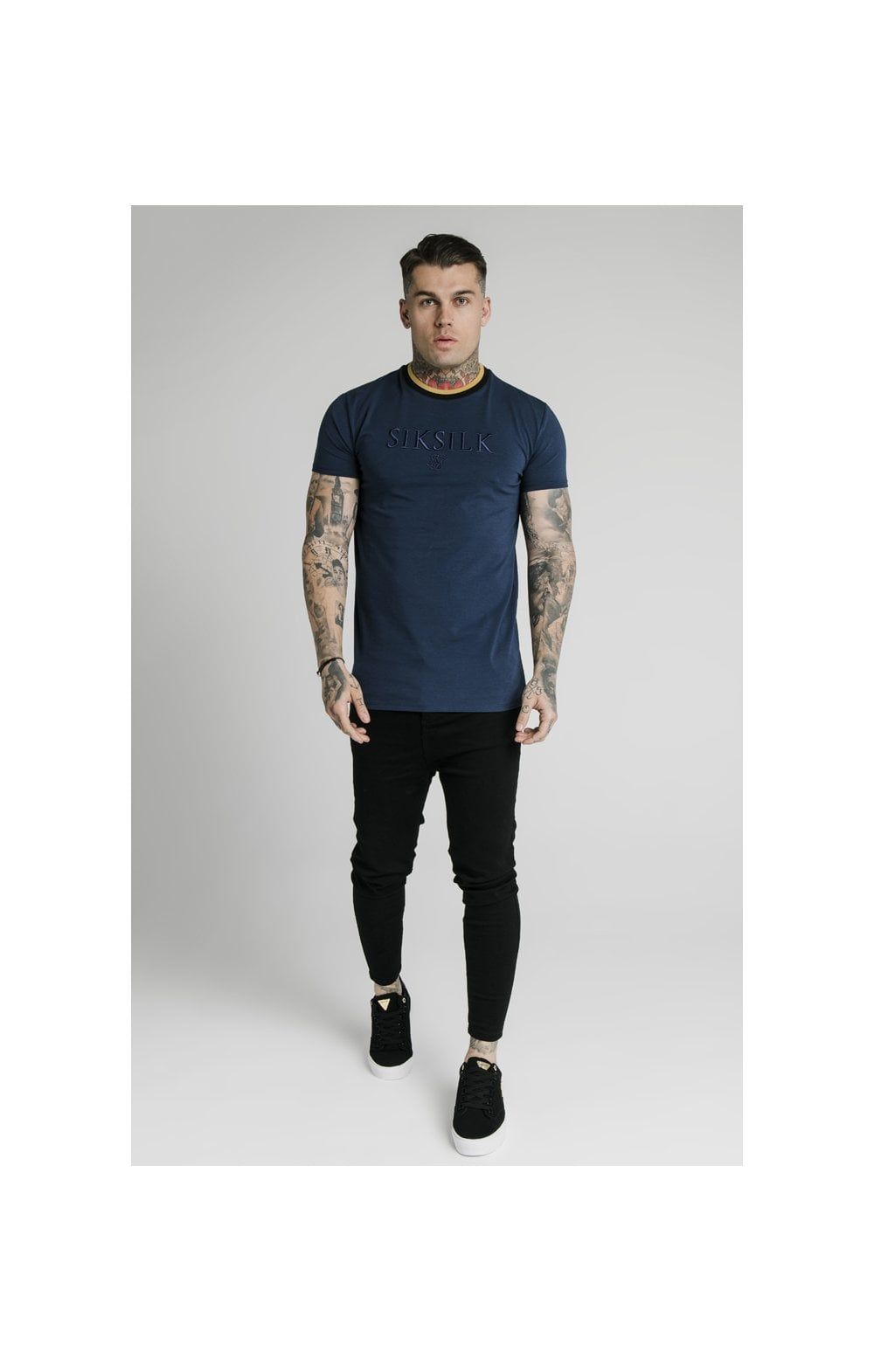SikSilk Straight Hem Gym Tee - Navy, Gold & Black sold by Siksilk product image thumbnail 5