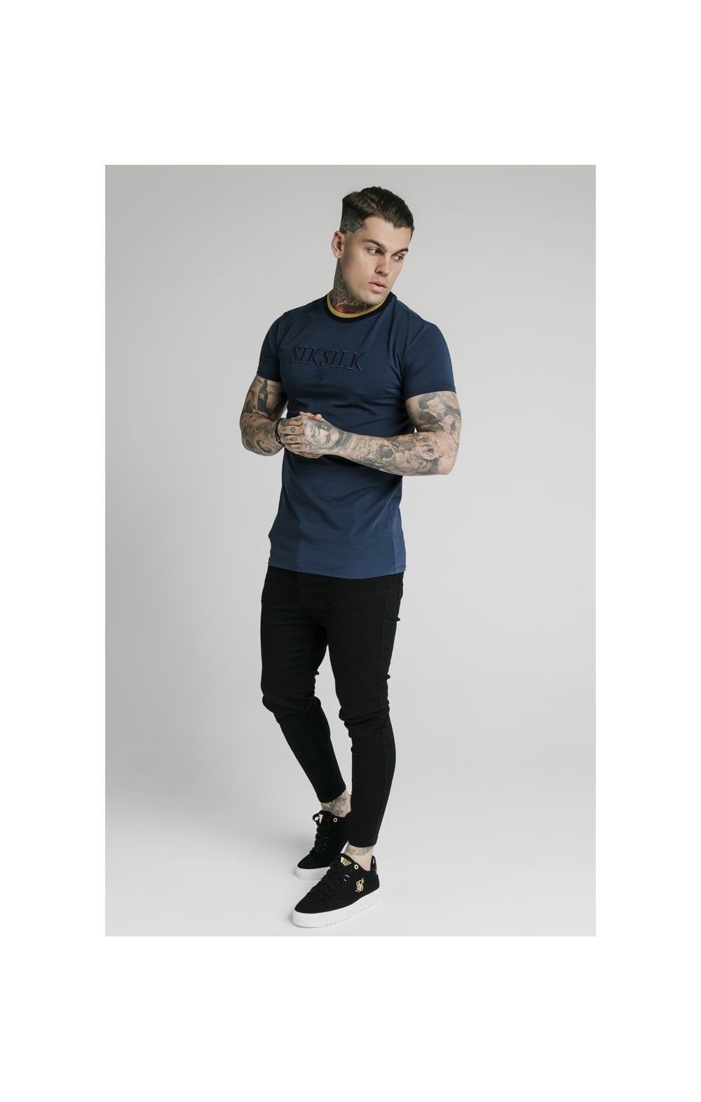 SikSilk Straight Hem Gym Tee - Navy, Gold & Black sold by Siksilk product image thumbnail 4