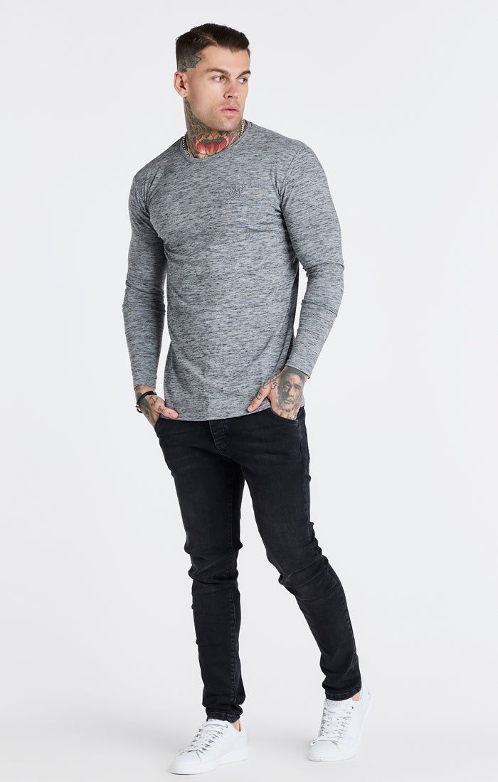 Grey Marl Long Sleeve Muscle Fit T-Shirt sold by Siksilk product image thumbnail 3