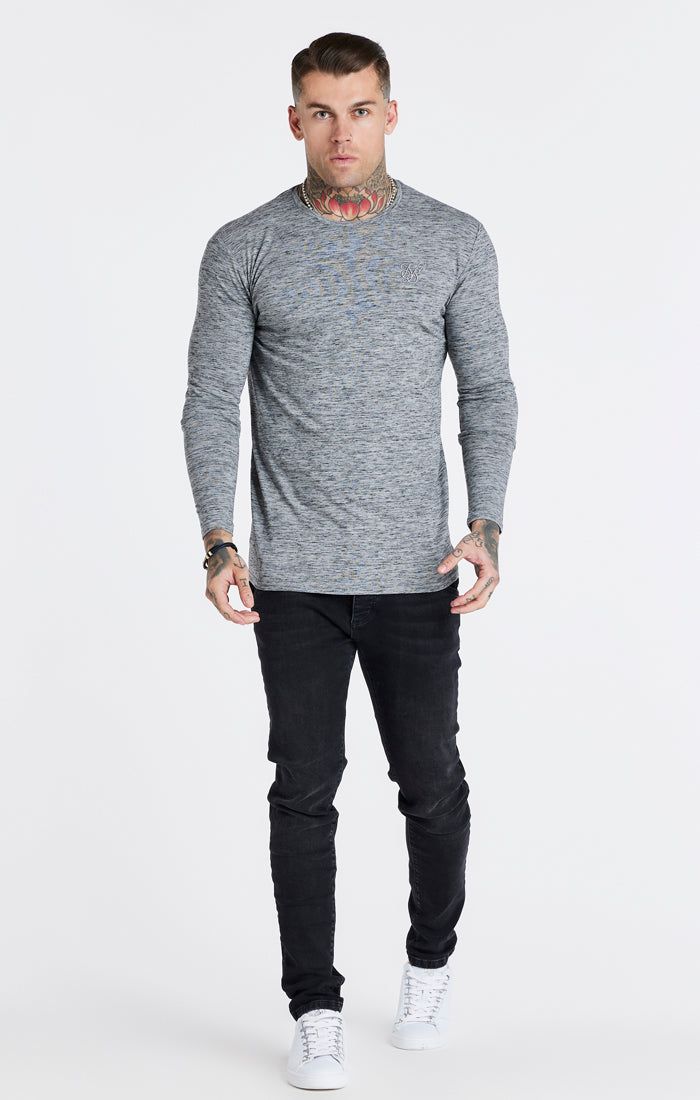 Grey Marl Long Sleeve Muscle Fit T-Shirt sold by Siksilk product image thumbnail 4