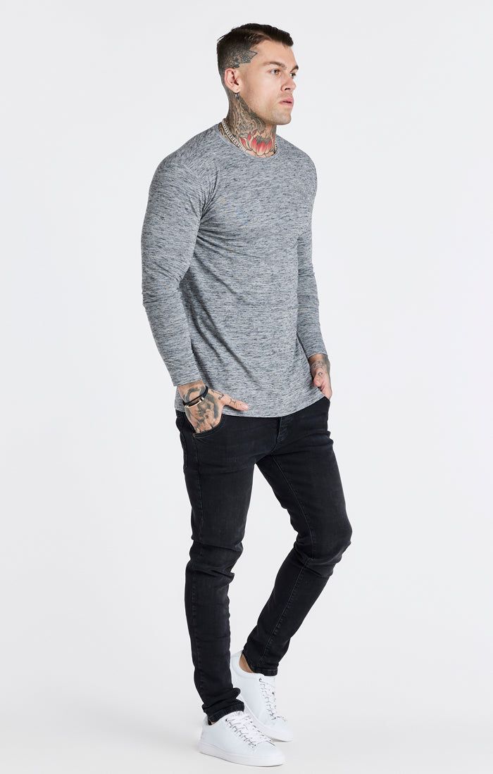 Grey Marl Long Sleeve Muscle Fit T-Shirt sold by Siksilk product image thumbnail 5
