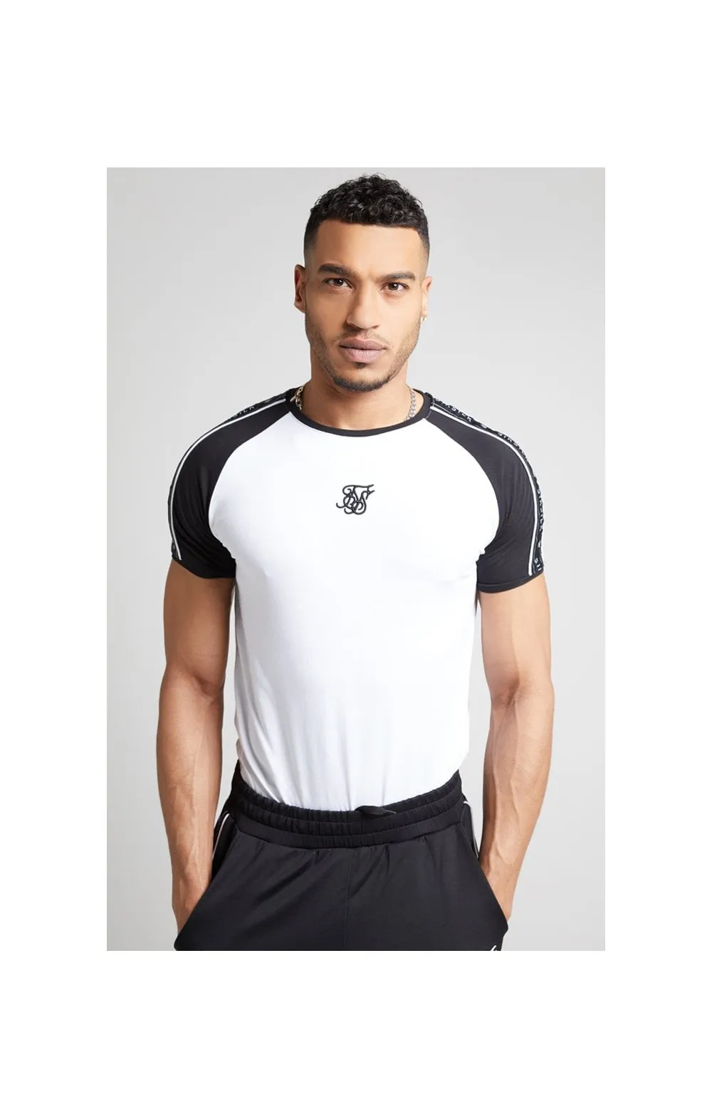 SikSilk S/S Raglan Straight Hem Tape Gym Tee - White sold by Siksilk