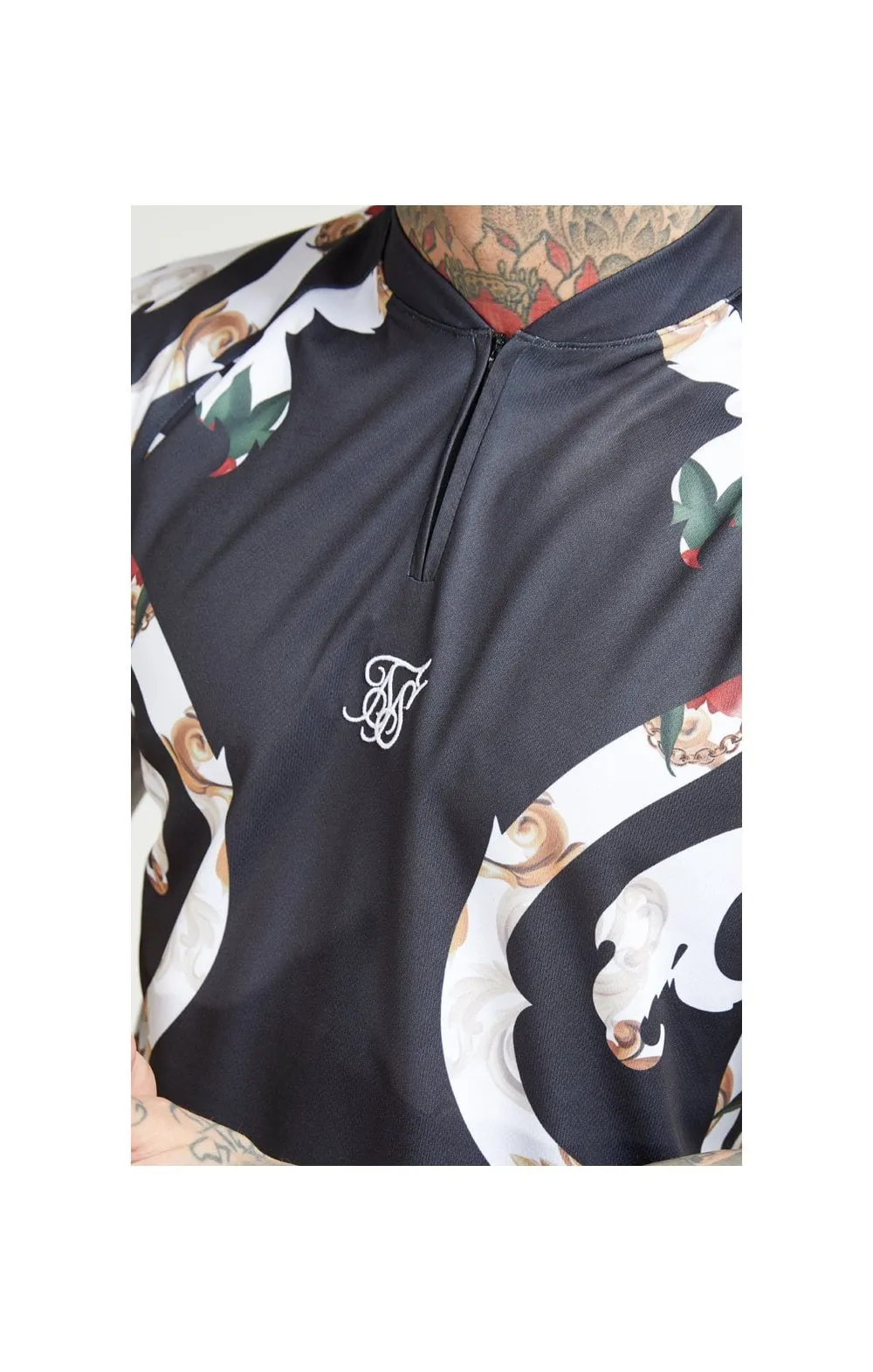 SikSilk Baseball Tee – Jet Black & Floral Elegance sold by Siksilk product image thumbnail 2