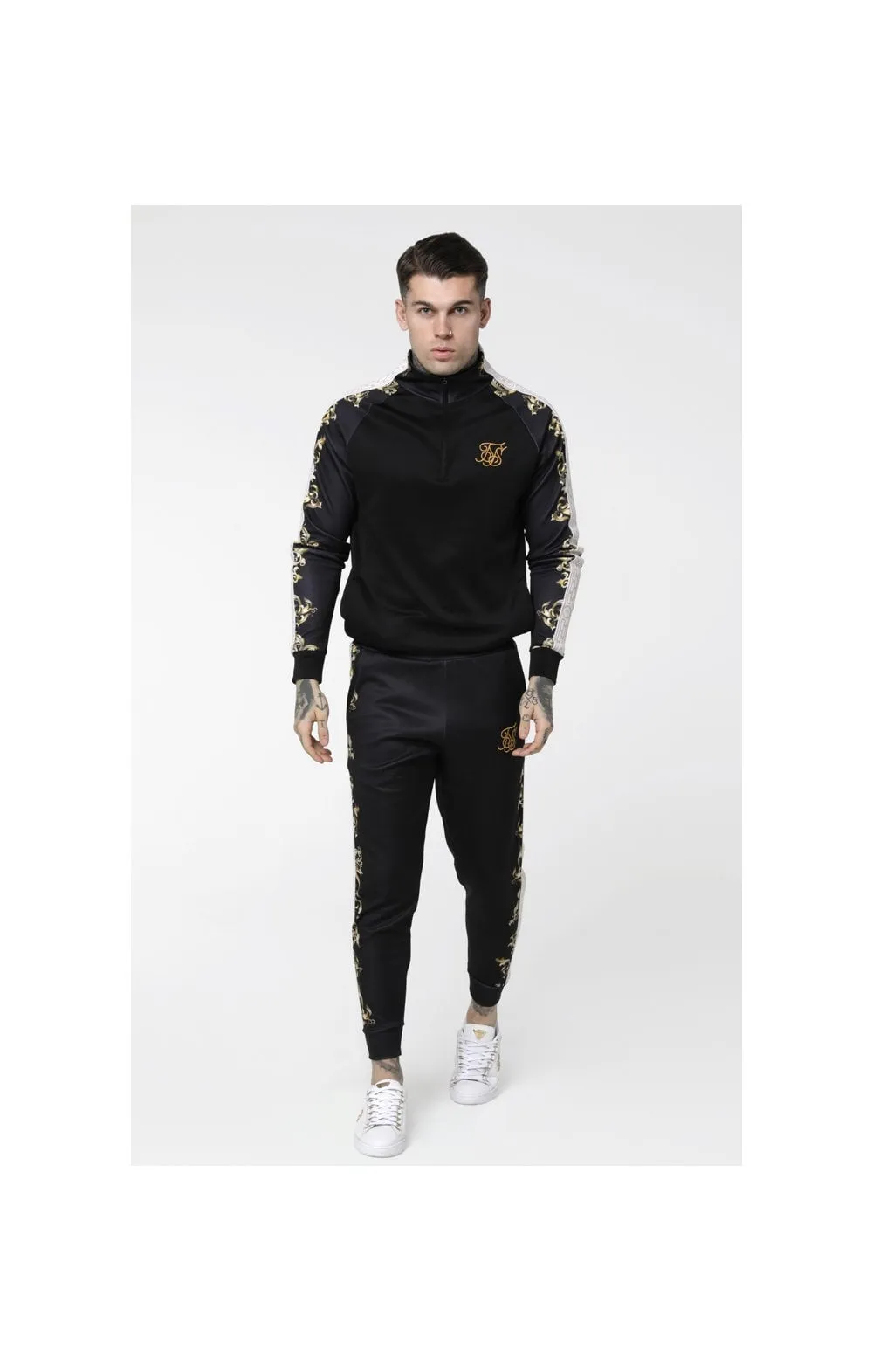 SikSilk Raglan 1/4 Zip Overhead Hoodie - Black,White & Gold sold by Siksilk product image thumbnail 4
