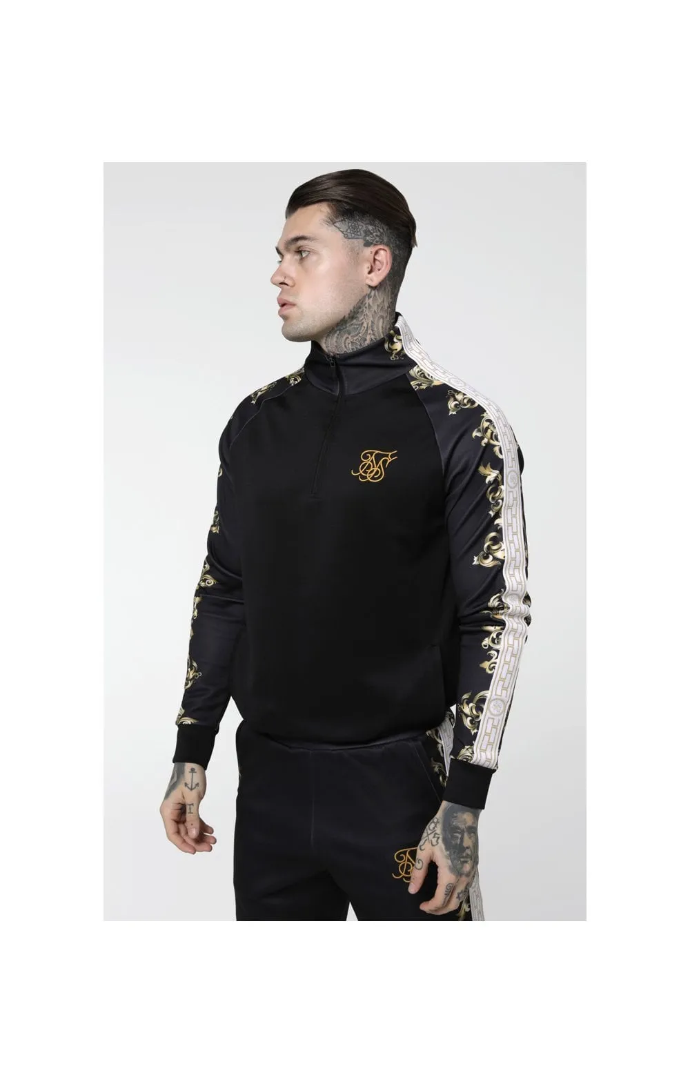 SikSilk Raglan 1/4 Zip Overhead Hoodie - Black,White & Gold sold by Siksilk