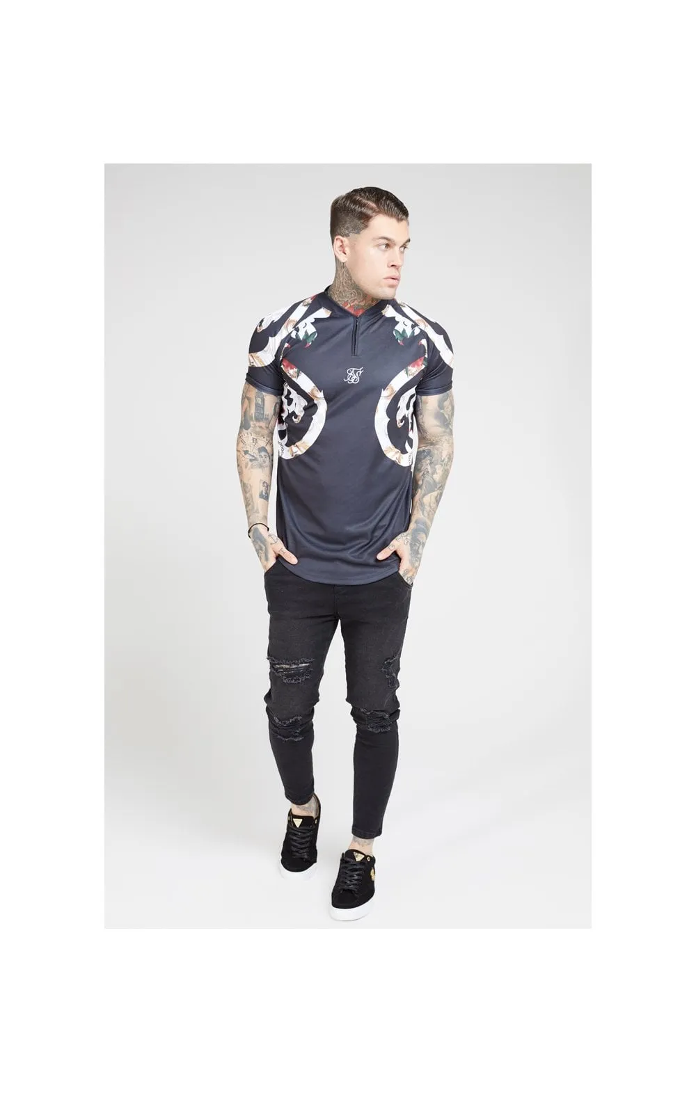 SikSilk Baseball Tee – Jet Black & Floral Elegance sold by Siksilk product image thumbnail 3