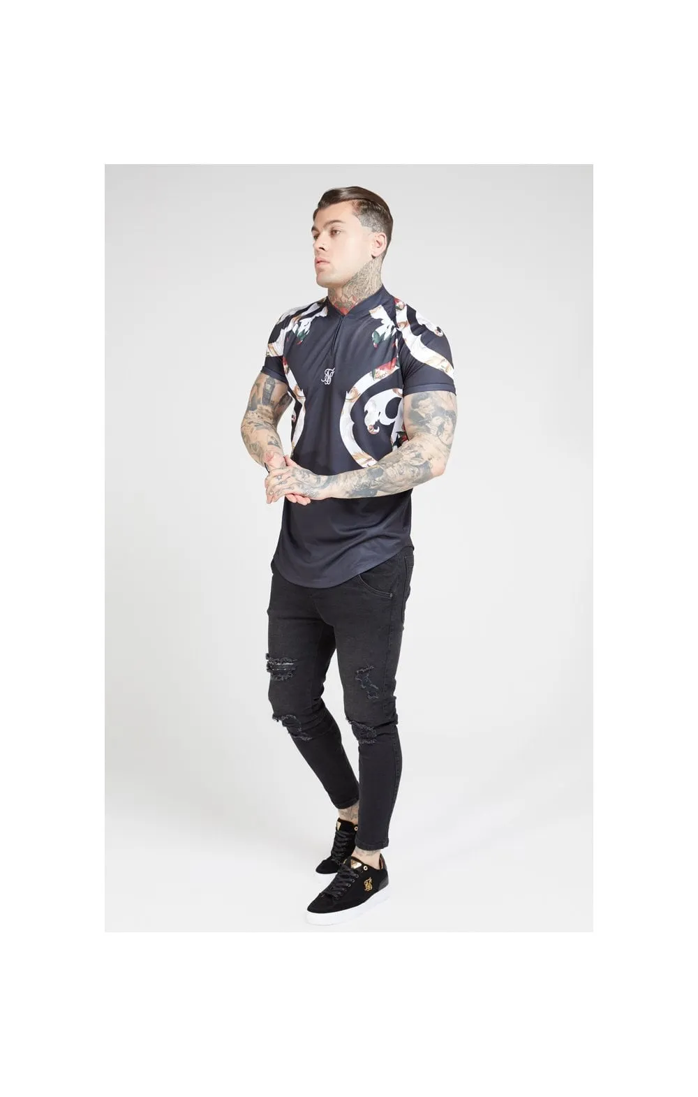 SikSilk Baseball Tee – Jet Black & Floral Elegance sold by Siksilk product image thumbnail 4