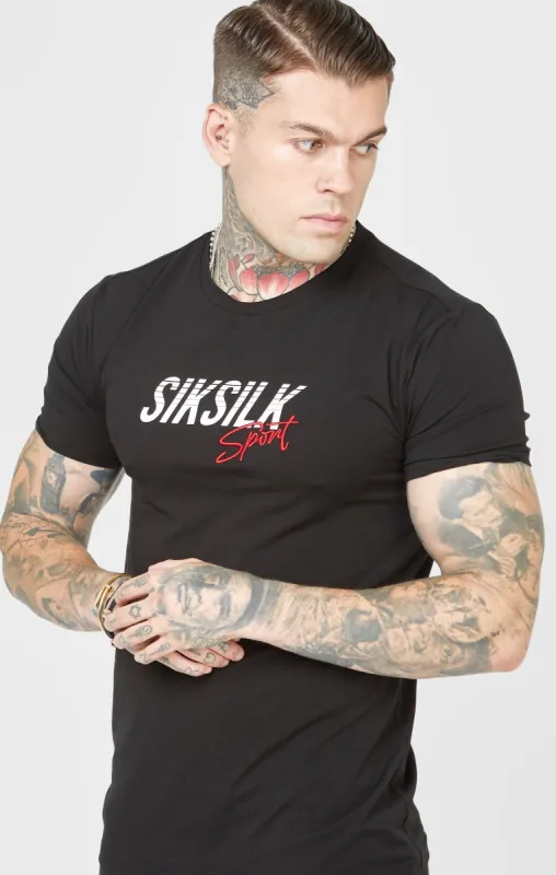 Black Sports Muscle Fit Sleeve T-Shirt sold by Siksilk