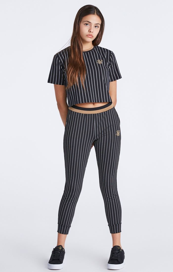 Girls Black Baseball Stripe Cropped T-Shirt sold by Siksilk product image thumbnail 4