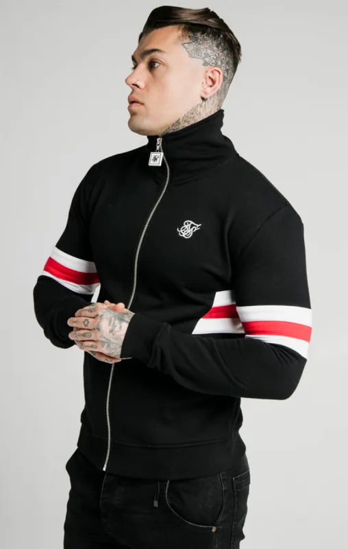 SikSilk Luxe Zip Through Funnel Neck Hoodie – Black,White & Red sold by Siksilk