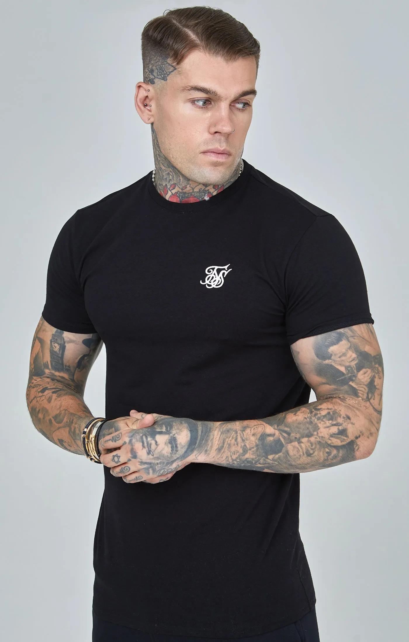 Black Essential Short Sleeve Muscle Fit T-Shirt sold by Siksilk