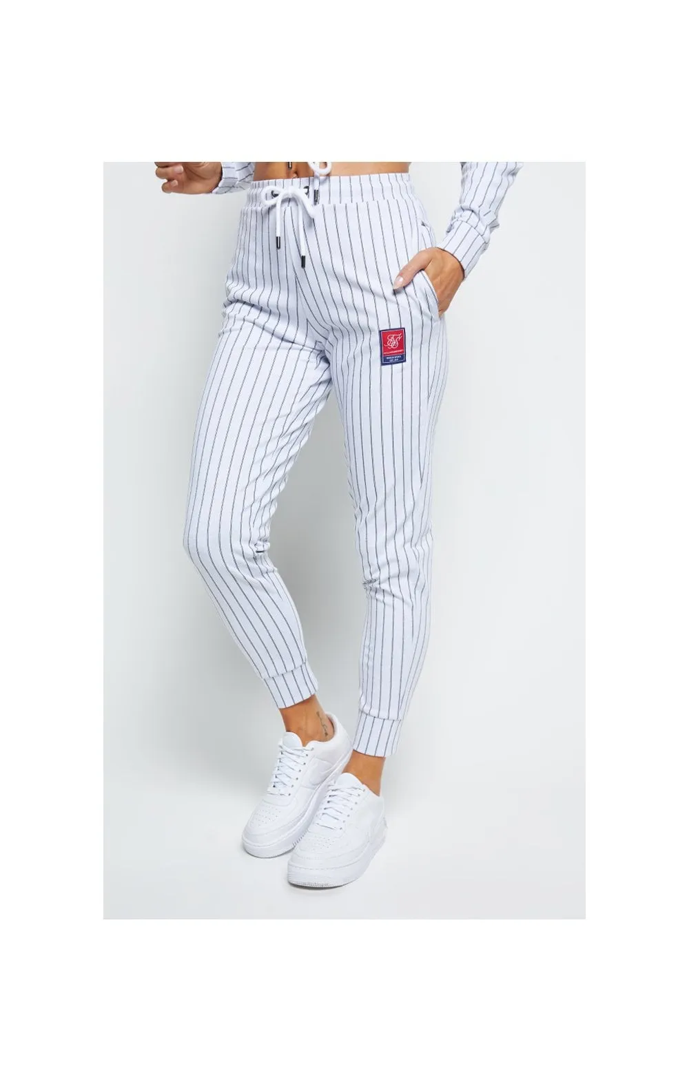 SikSilk Retro Sports Track Pants - White & Black sold by Siksilk