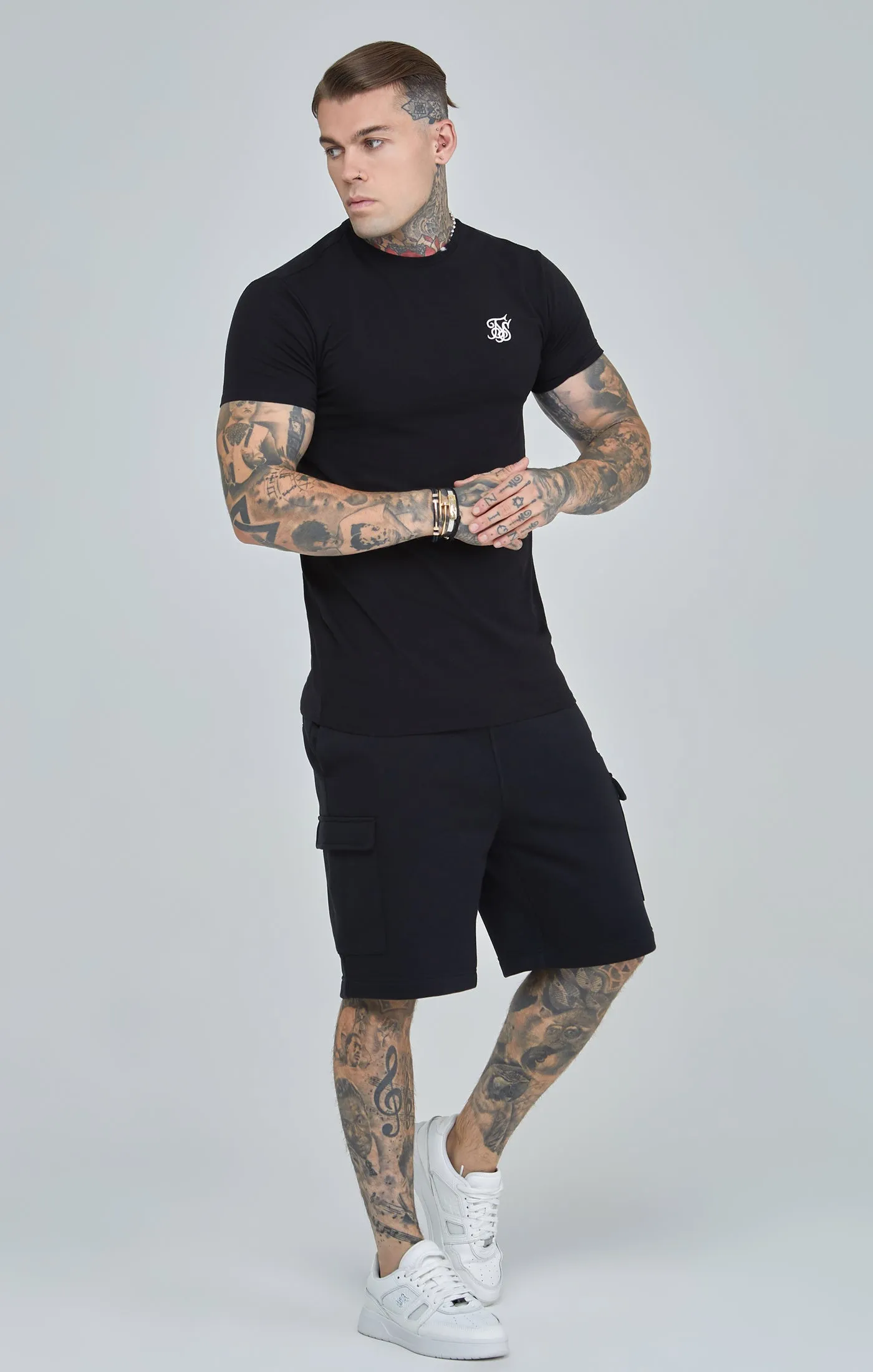 Black Essential Short Sleeve Muscle Fit T-Shirt sold by Siksilk product image thumbnail 2