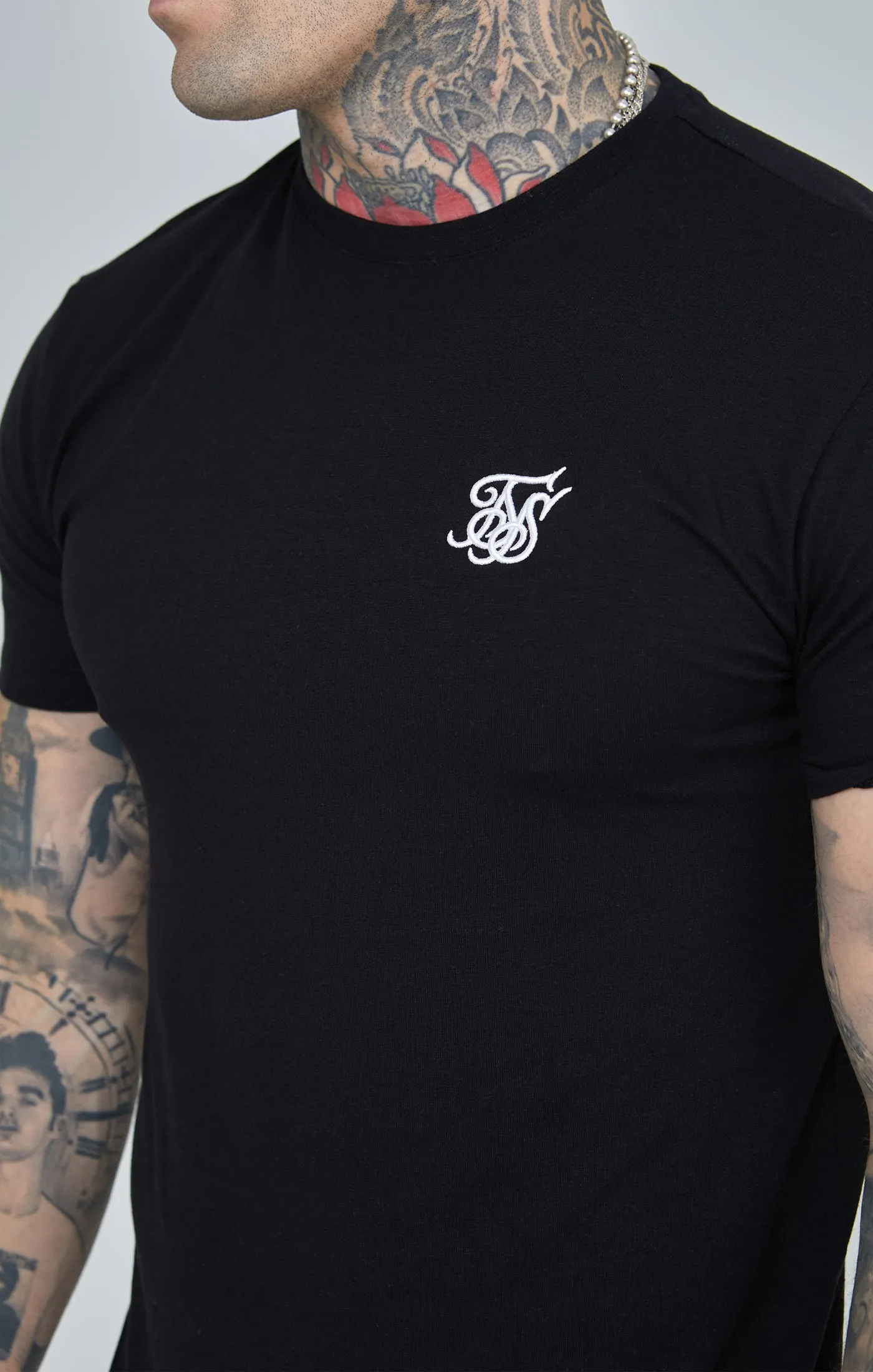 Black Essential Short Sleeve Muscle Fit T-Shirt sold by Siksilk product image thumbnail 3