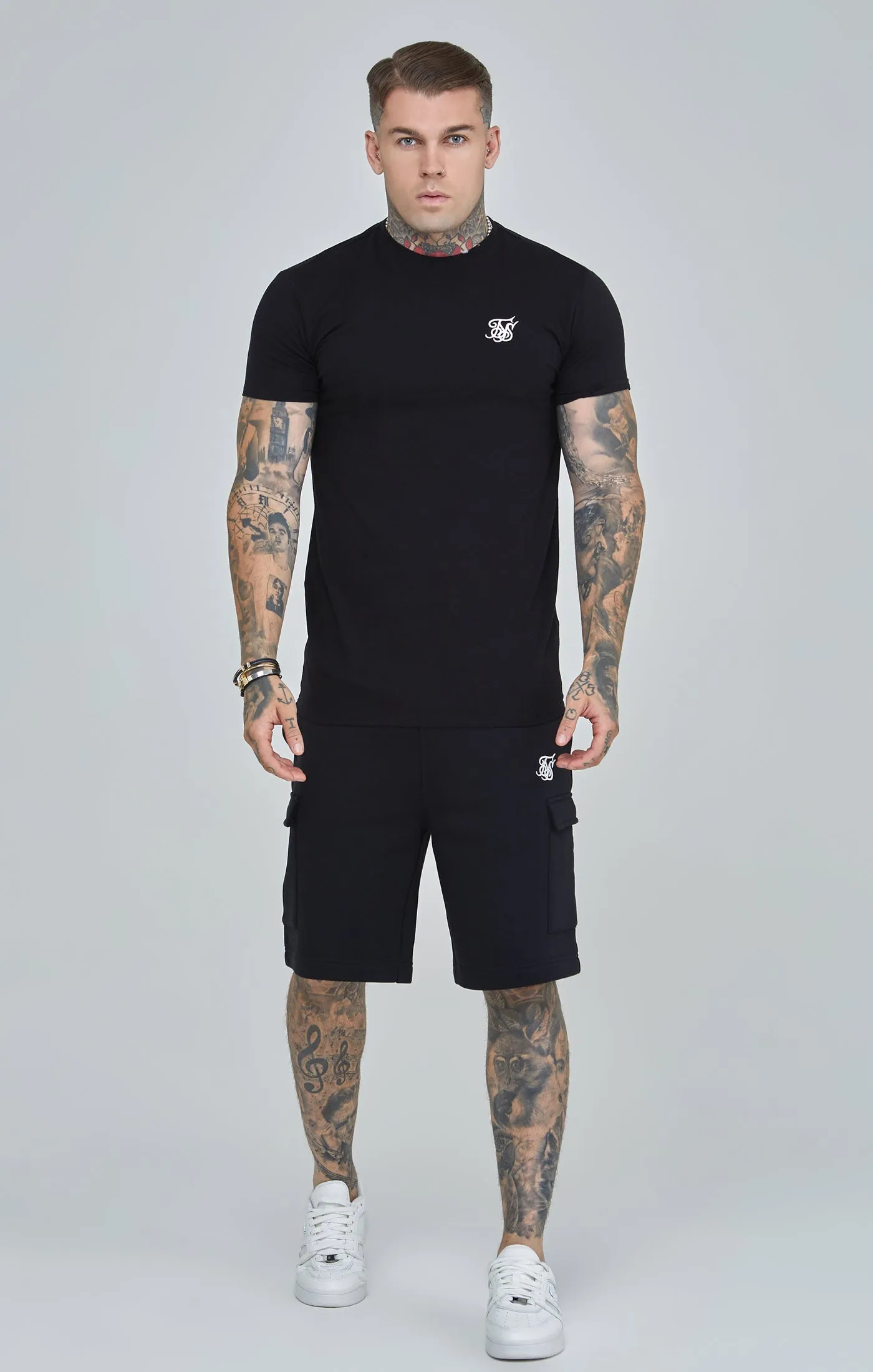 Black Essential Short Sleeve Muscle Fit T-Shirt sold by Siksilk product image thumbnail 4
