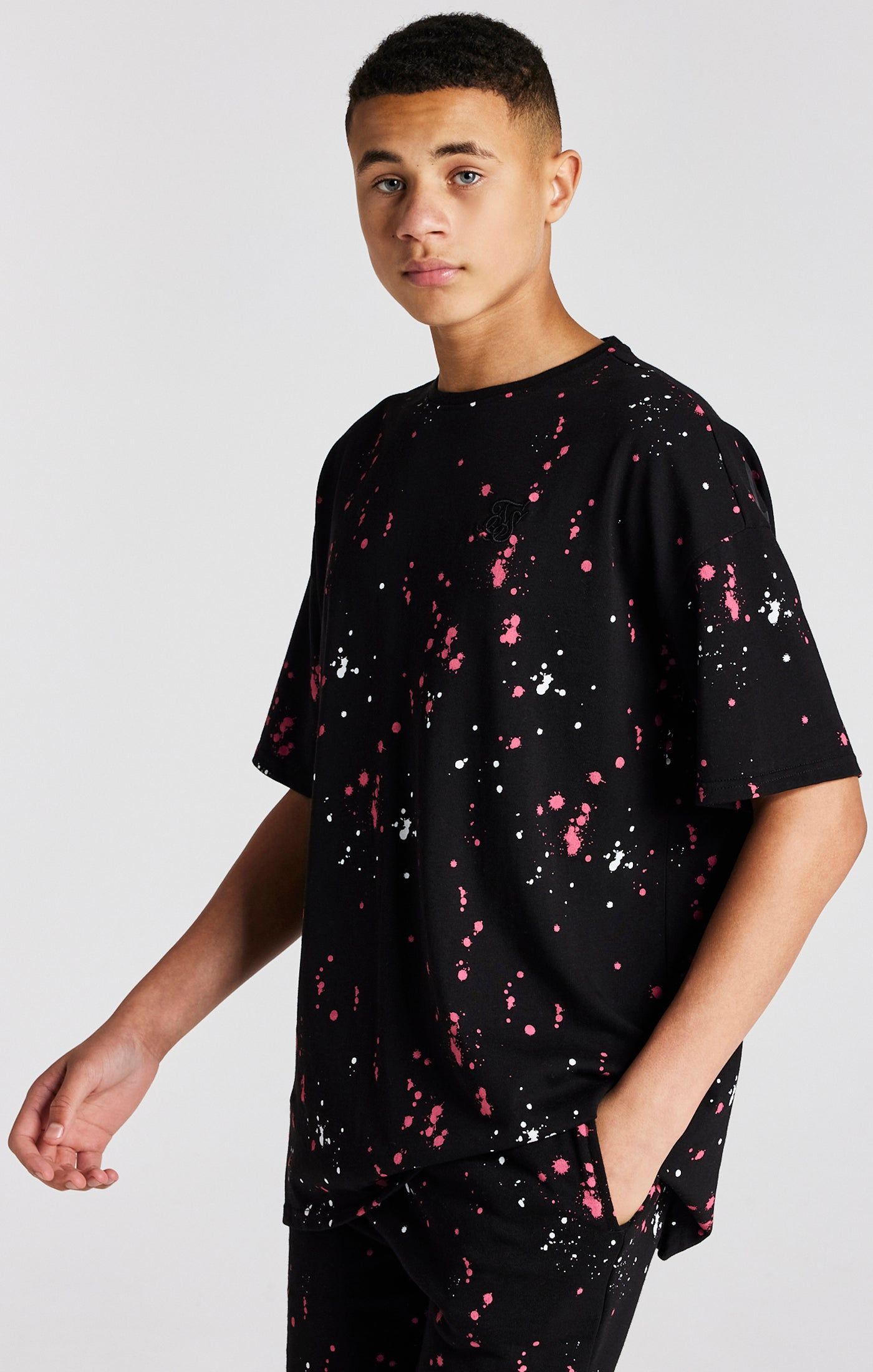 Boys Black Paint Splatter Oversized T-Shirt sold by Siksilk product image thumbnail 6