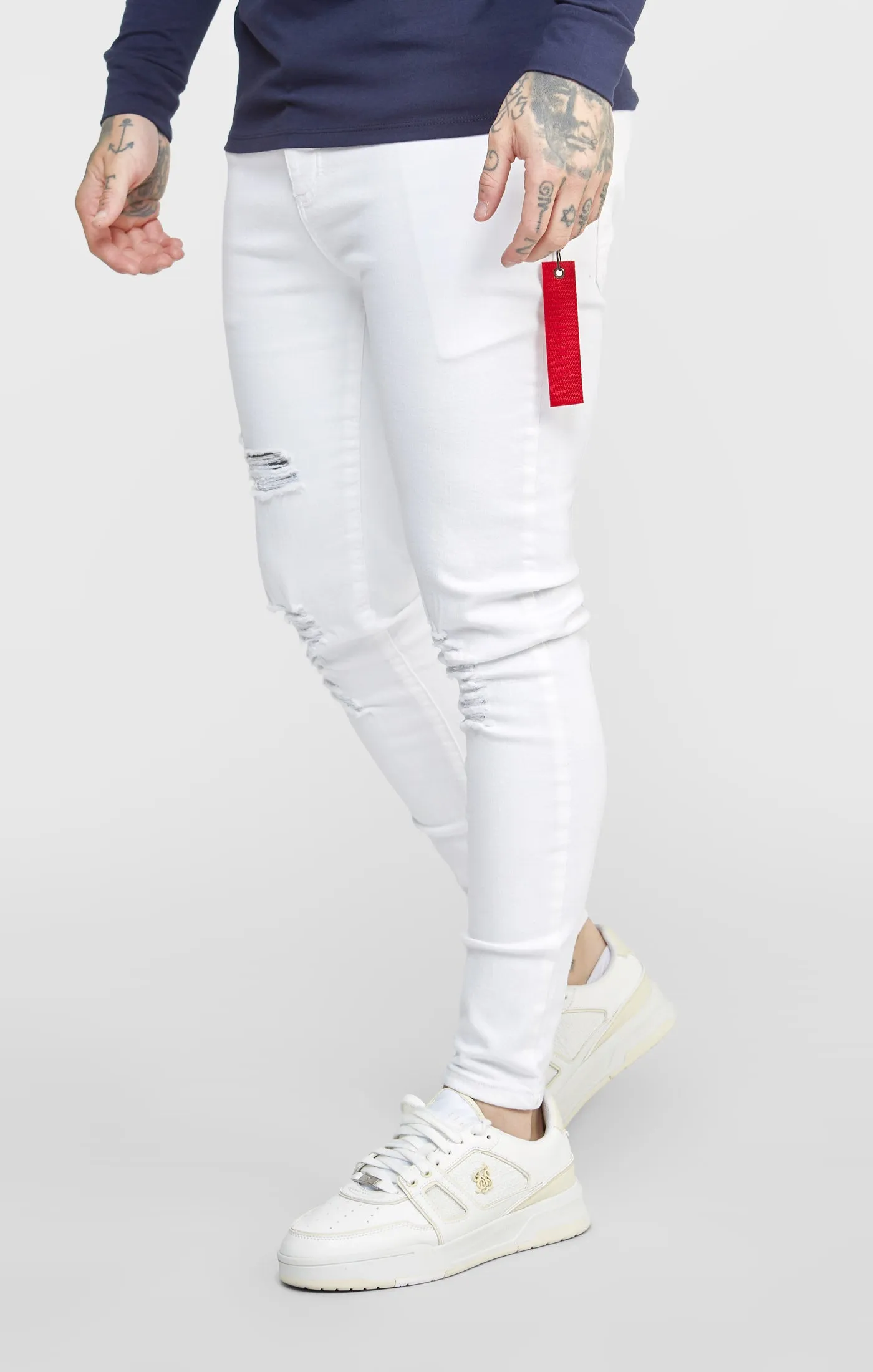 SikSilk Skinny Fit Flight Denims - White sold by Siksilk