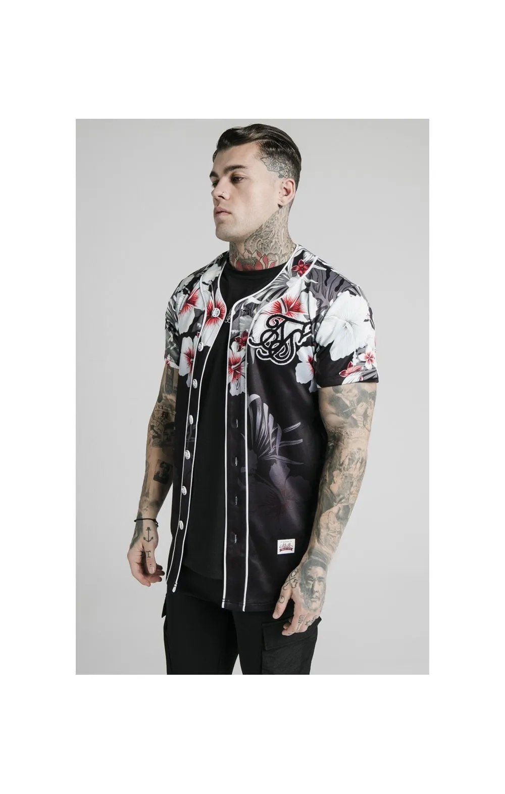 SikSilk Floral Baseball Jersey - Black sold by Siksilk