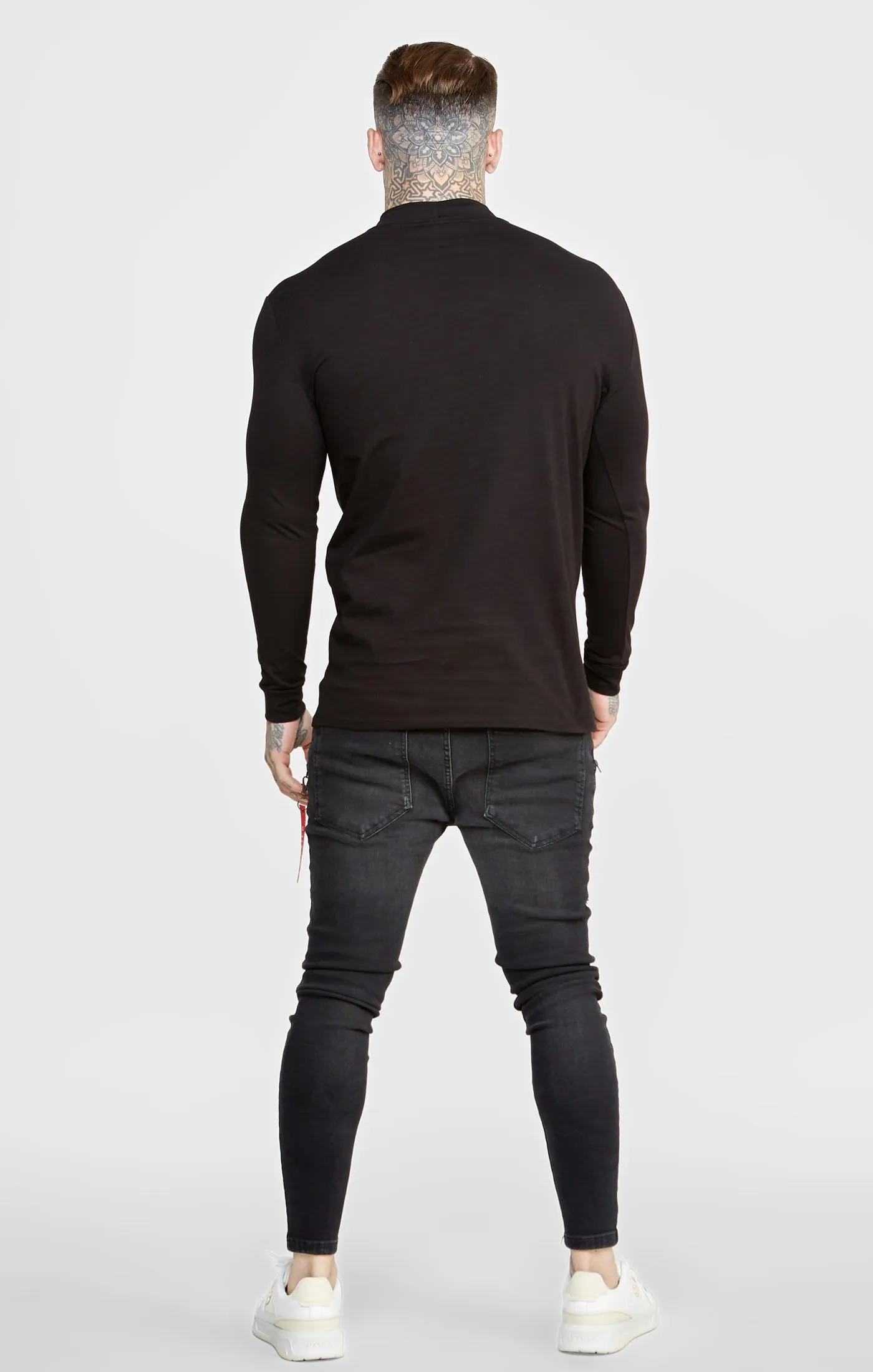 Black Twin Pack Long Sleeve High Neck Muscle Fit T-Shirt sold by Siksilk product image thumbnail 5