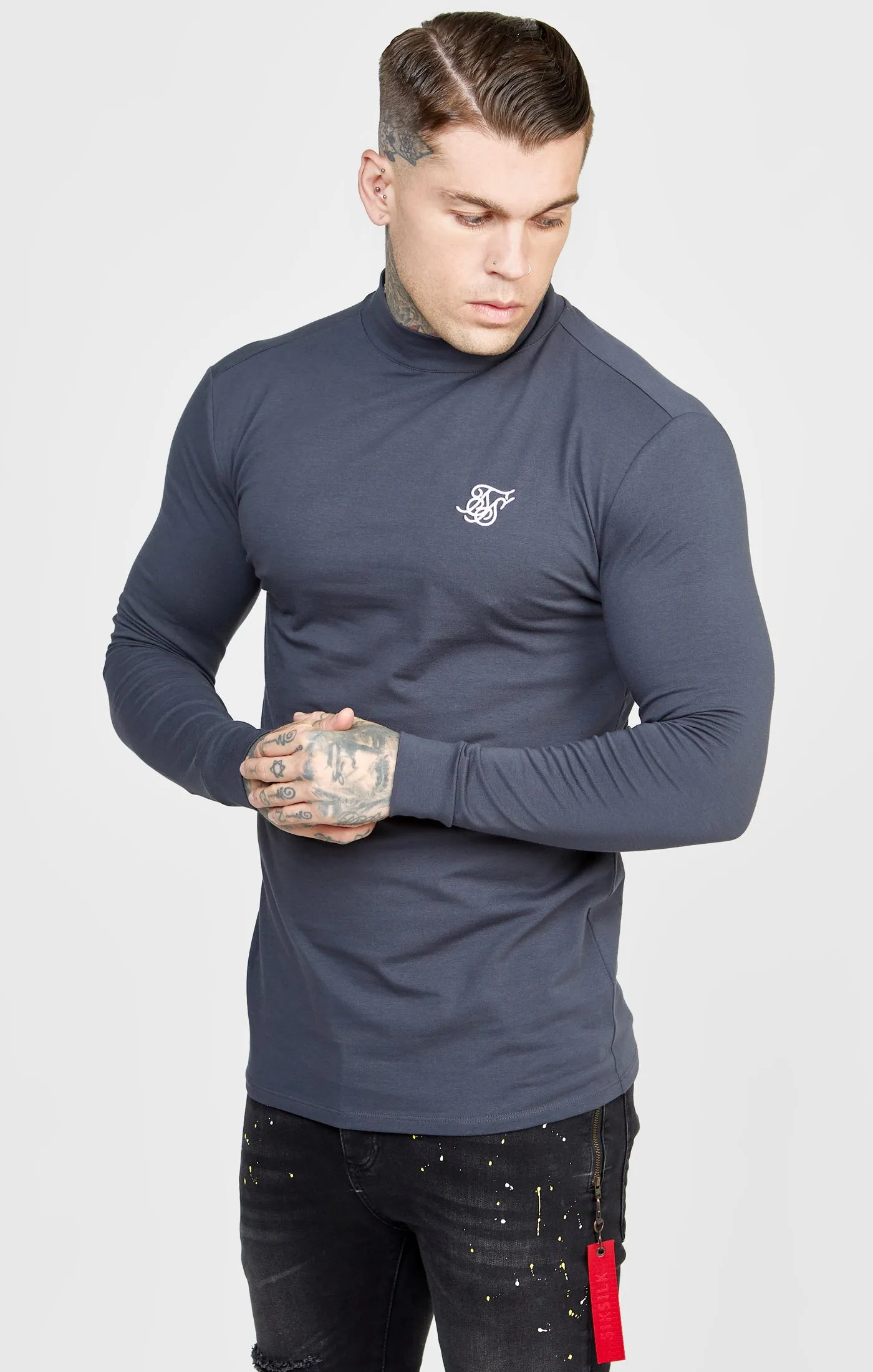 Black Twin Pack Long Sleeve High Neck Muscle Fit T-Shirt sold by Siksilk product image thumbnail 2