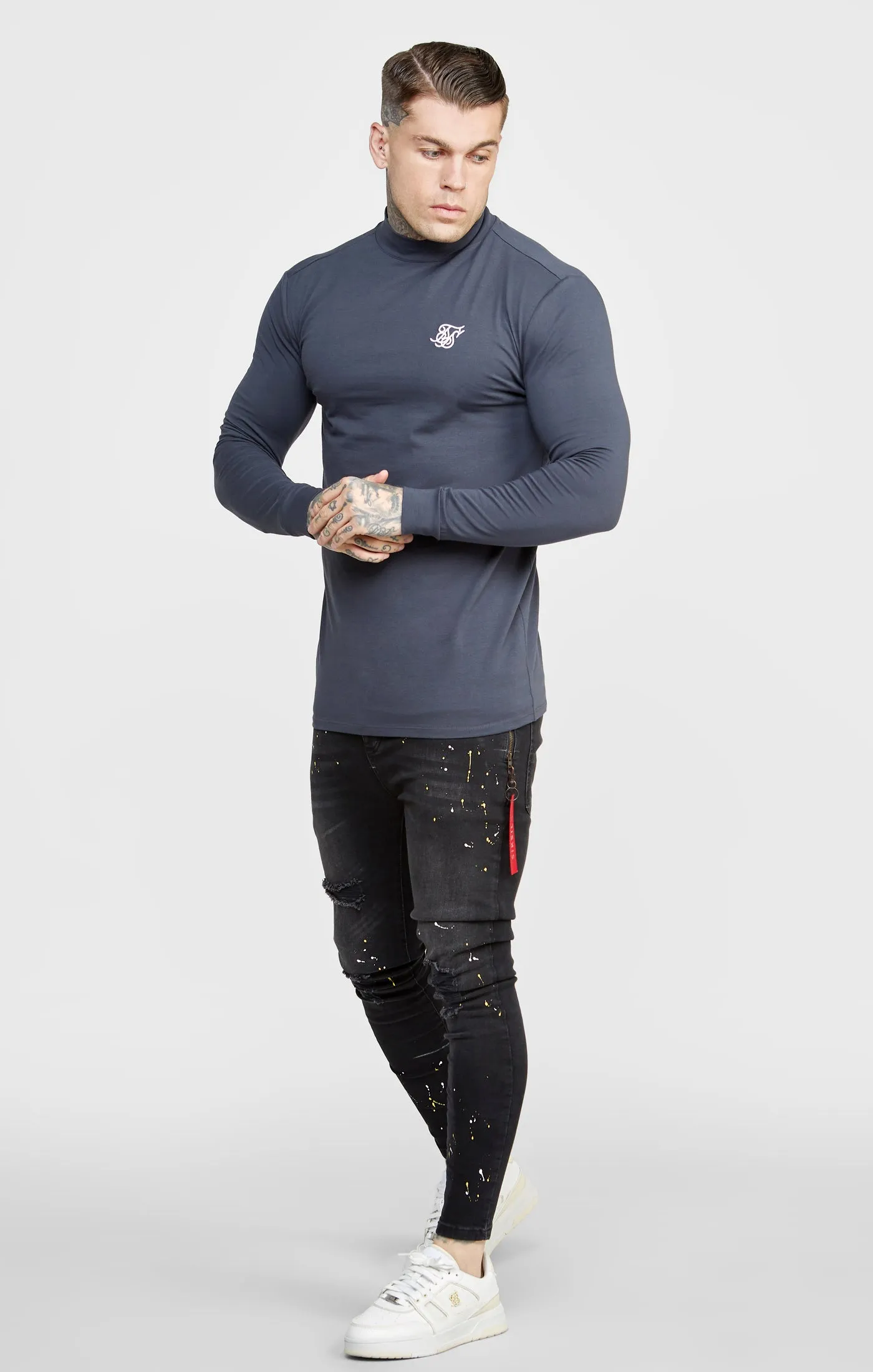 Black Twin Pack Long Sleeve High Neck Muscle Fit T-Shirt sold by Siksilk product image thumbnail 4