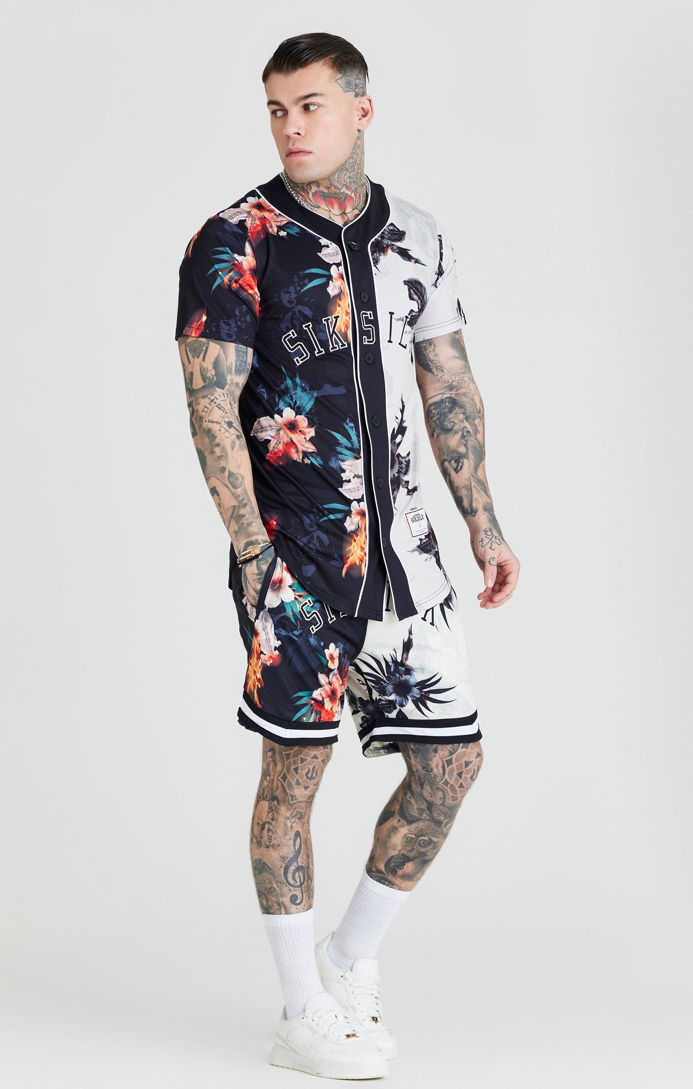 Black & Ecru Print Baseball Jersey sold by Siksilk product image thumbnail 4