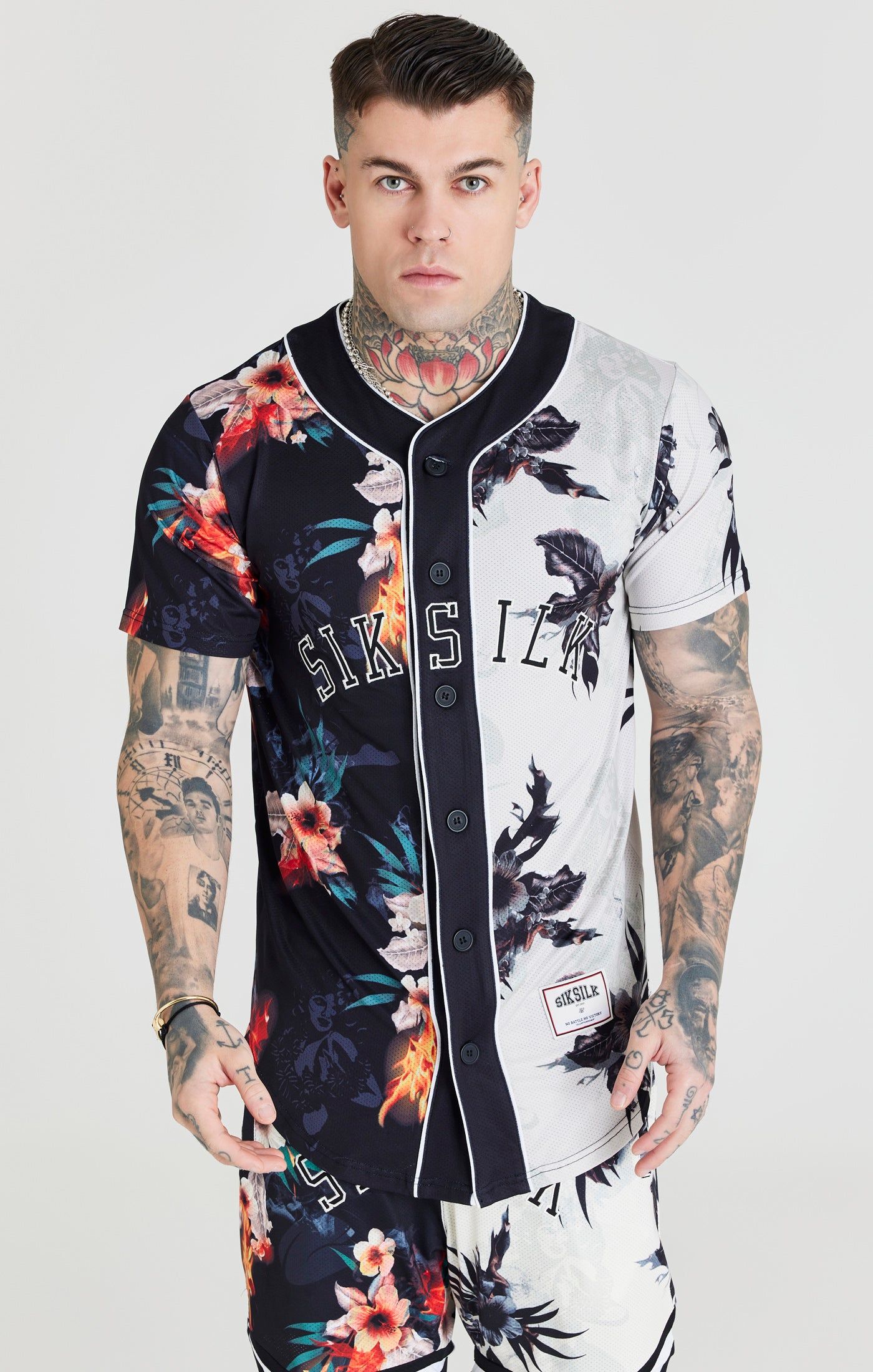 Black & Ecru Print Baseball Jersey sold by Siksilk