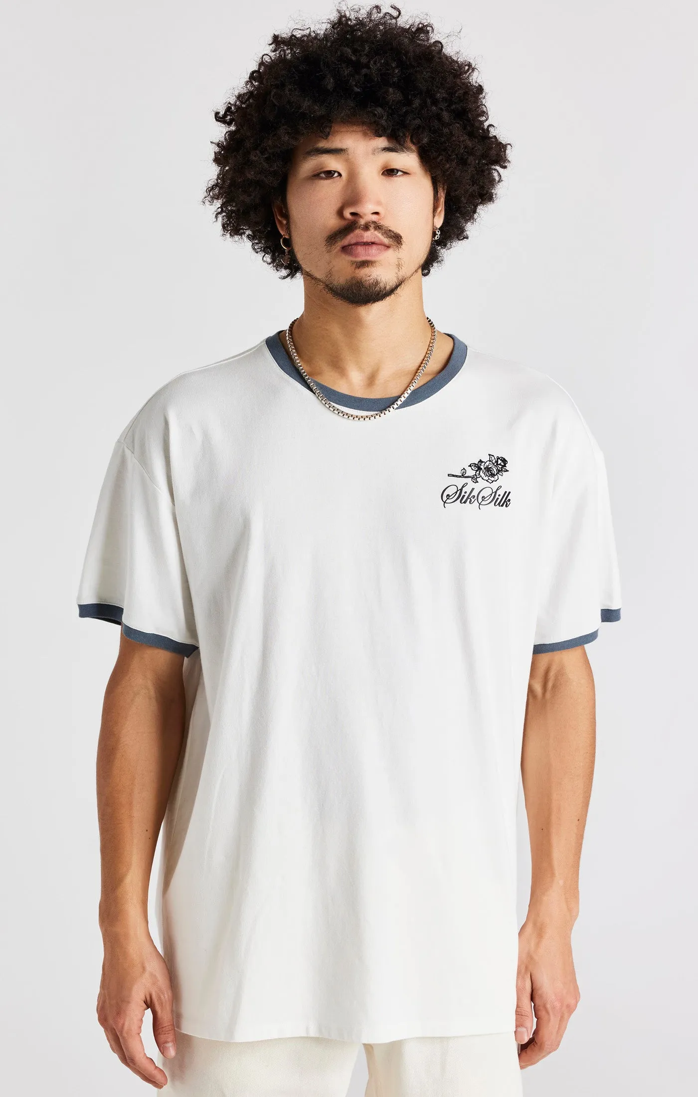 Ecru Short Sleeve Box Fit Ringer T-Shirt sold by Siksilk product image thumbnail 2