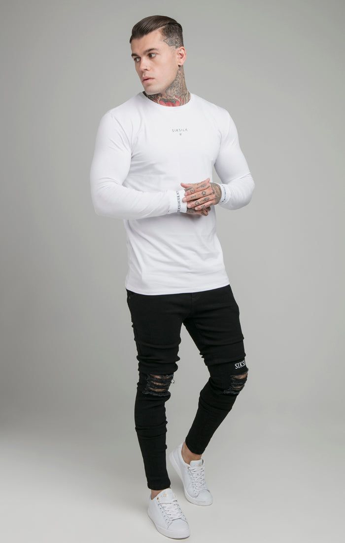 White Long Sleeve Muscle Fit T-Shirt sold by Siksilk product image thumbnail 3