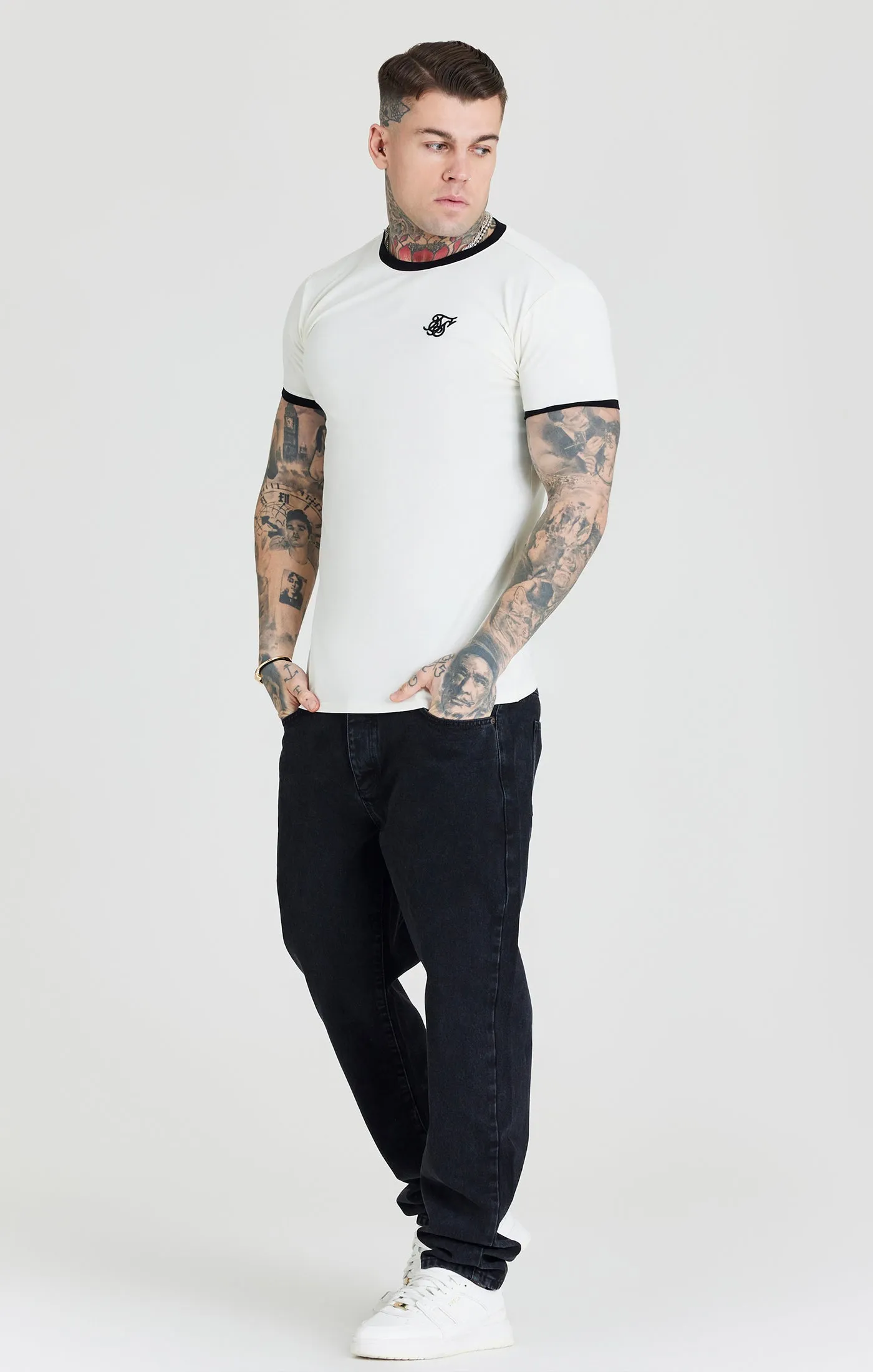 Ecru Ringer Muscle Fit T-Shirt sold by Siksilk product image thumbnail 3