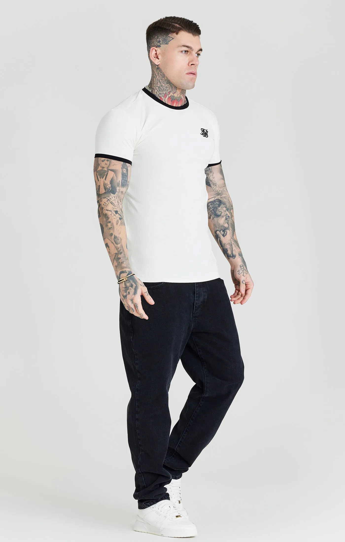 Ecru Ringer Muscle Fit T-Shirt sold by Siksilk product image thumbnail 4