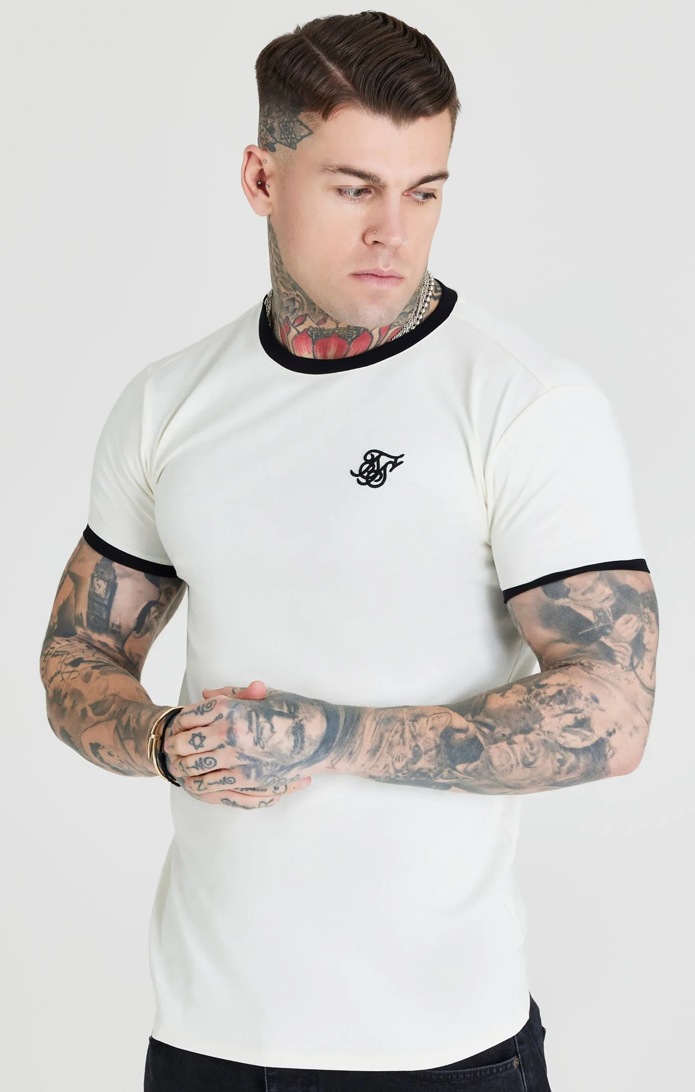 Ecru Ringer Muscle Fit T-Shirt sold by Siksilk