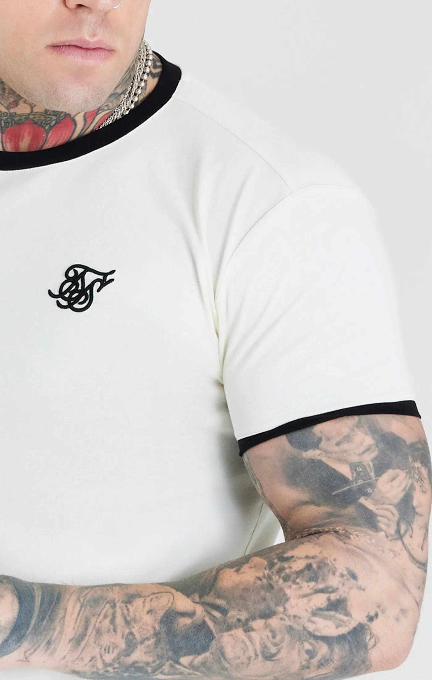 Ecru Ringer Muscle Fit T-Shirt sold by Siksilk product image thumbnail 2