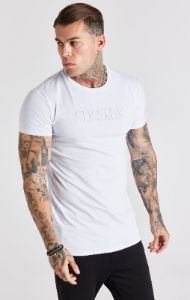 White Embroidered Muscle Fit T-Shirt sold by Siksilk