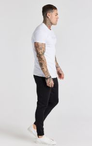 White Embroidered Muscle Fit T-Shirt sold by Siksilk