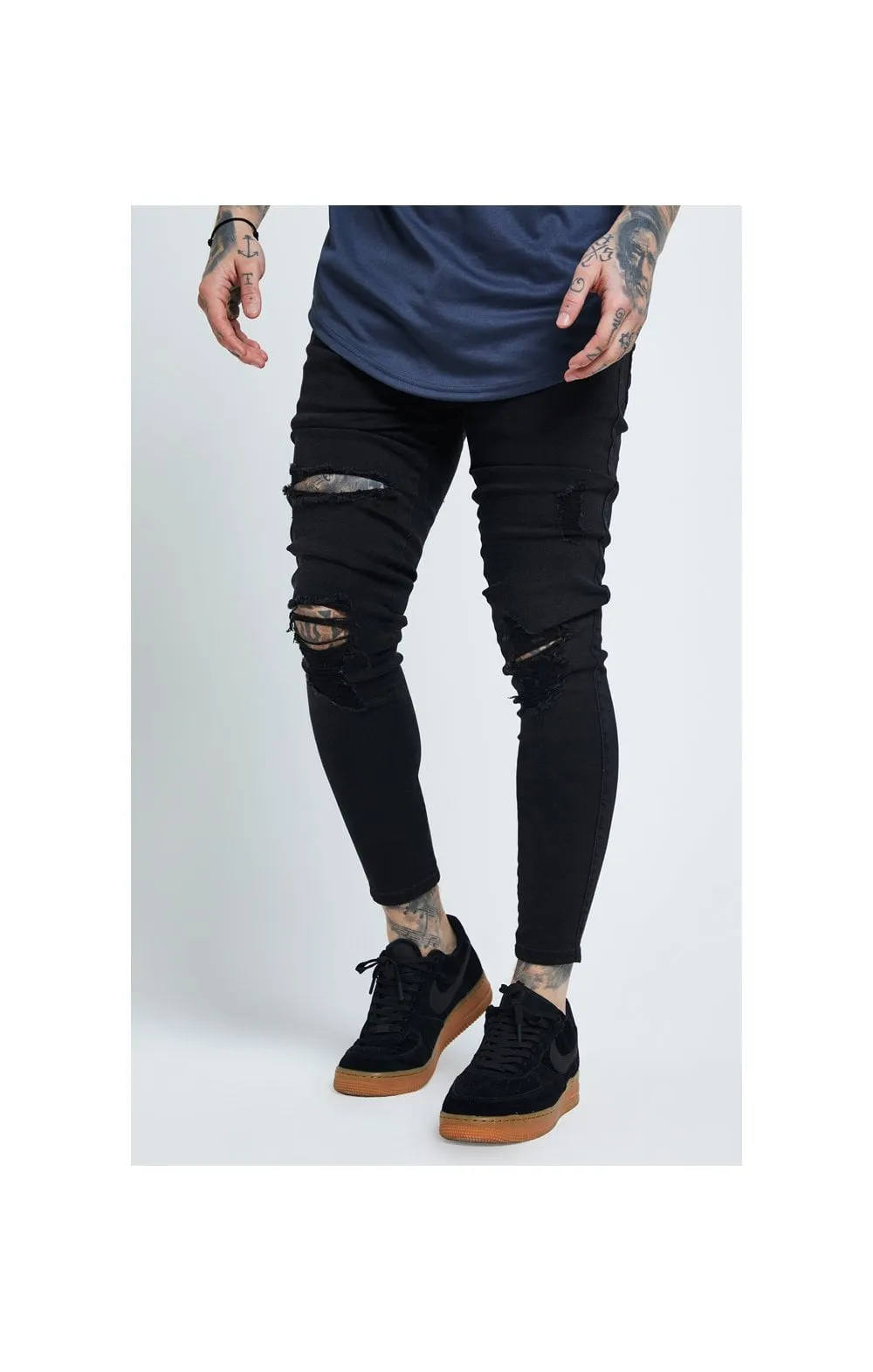 SikSilk Distressed Skinny Jeans – Black sold by Siksilk