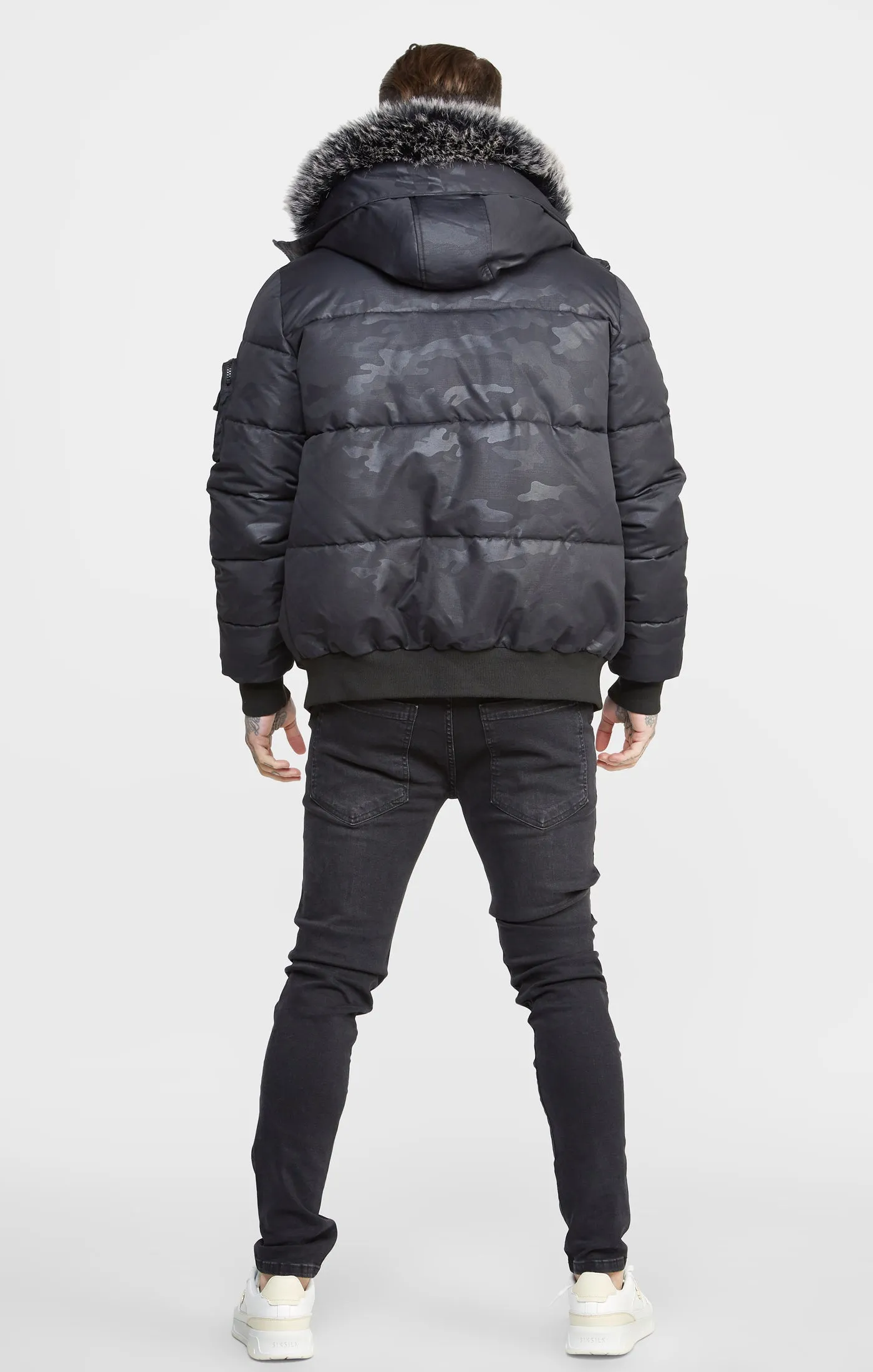 Black Gloss Camouflage Bomber Jacket sold by Siksilk product image thumbnail 5