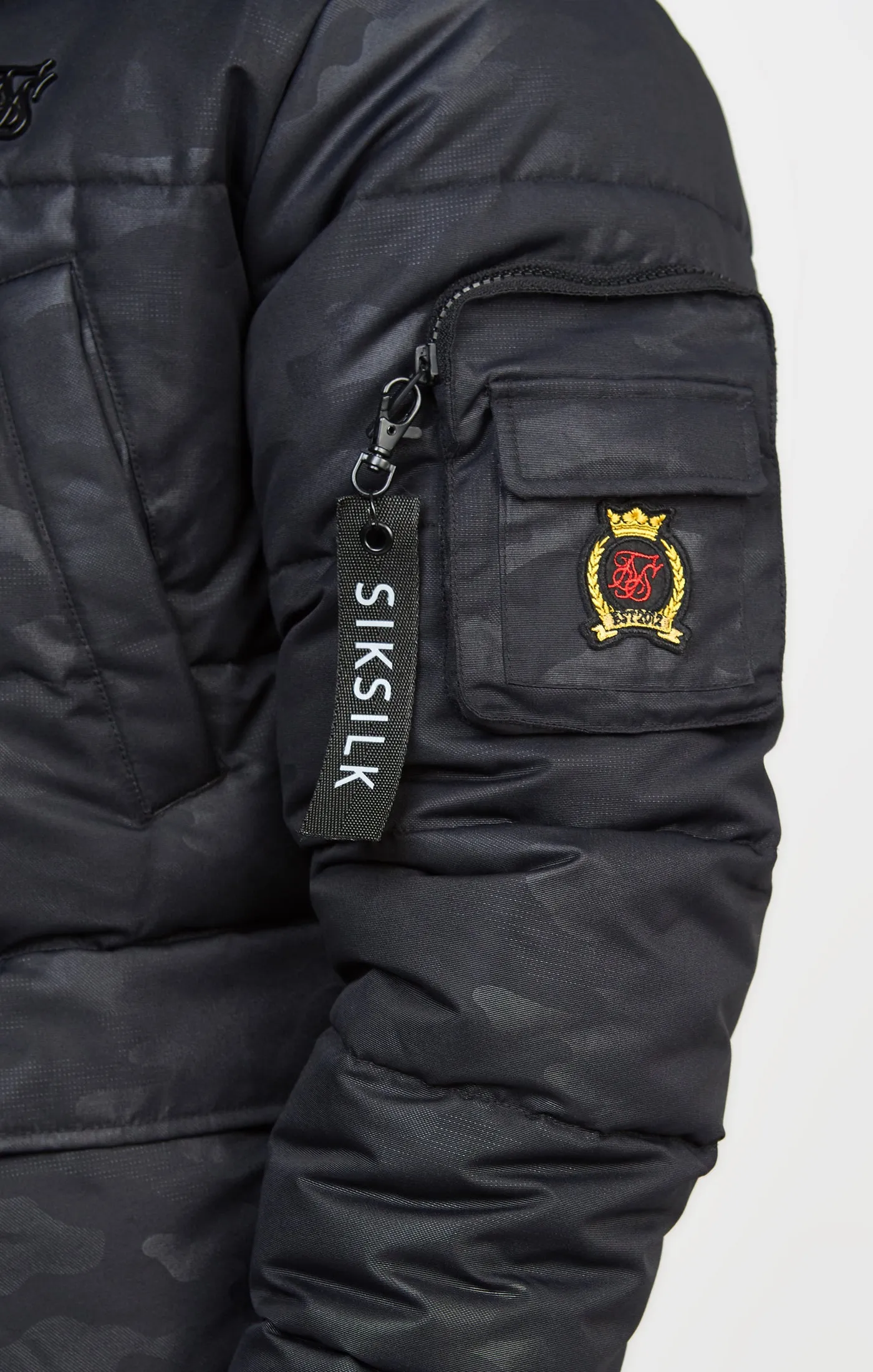 Black Gloss Camouflage Bomber Jacket sold by Siksilk product image thumbnail 2