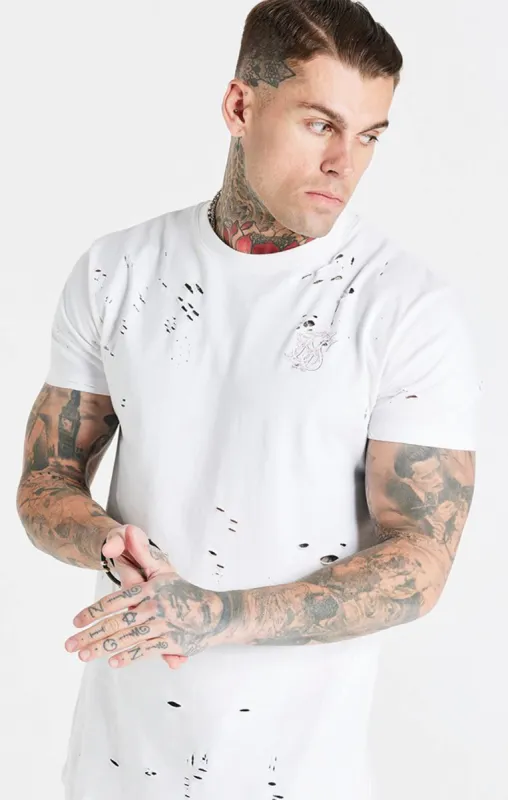 White Distressed Floral Muscle Fit T-Shirt sold by Siksilk