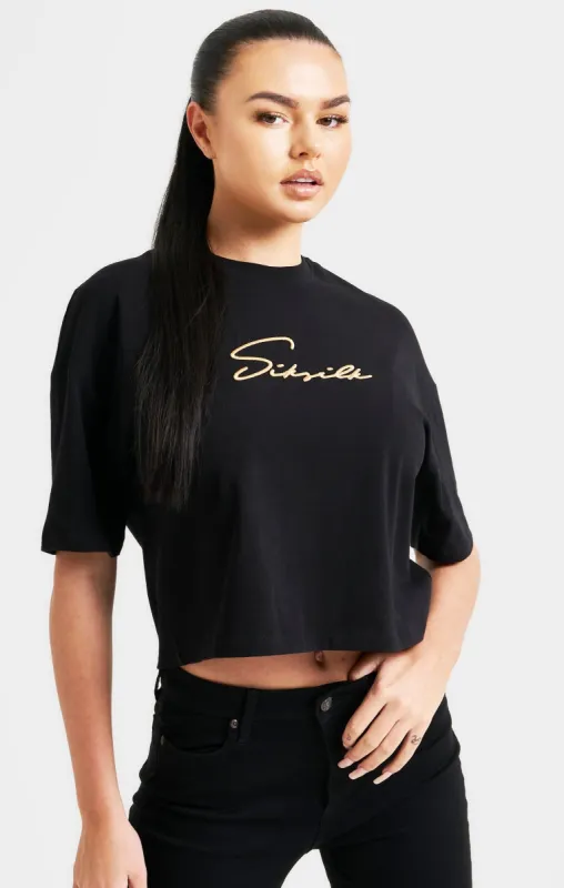 Black Signature Crop Tee sold by Siksilk