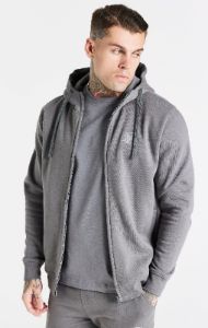 Grey Essential Zip Through Funnel Neck Hoodie sold by Siksilk