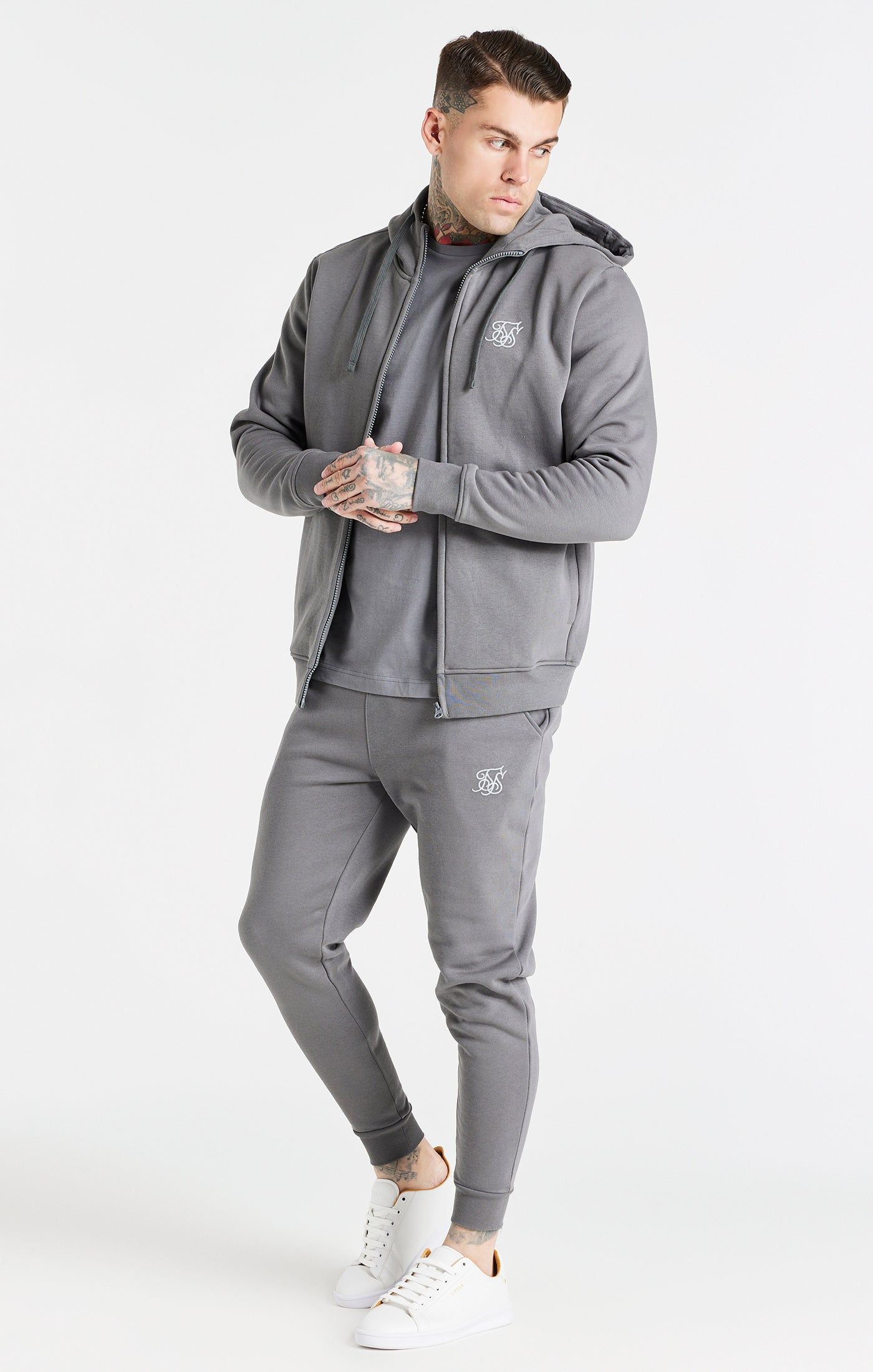 Grey Essential Zip Through Funnel Neck Hoodie sold by Siksilk product image thumbnail 3