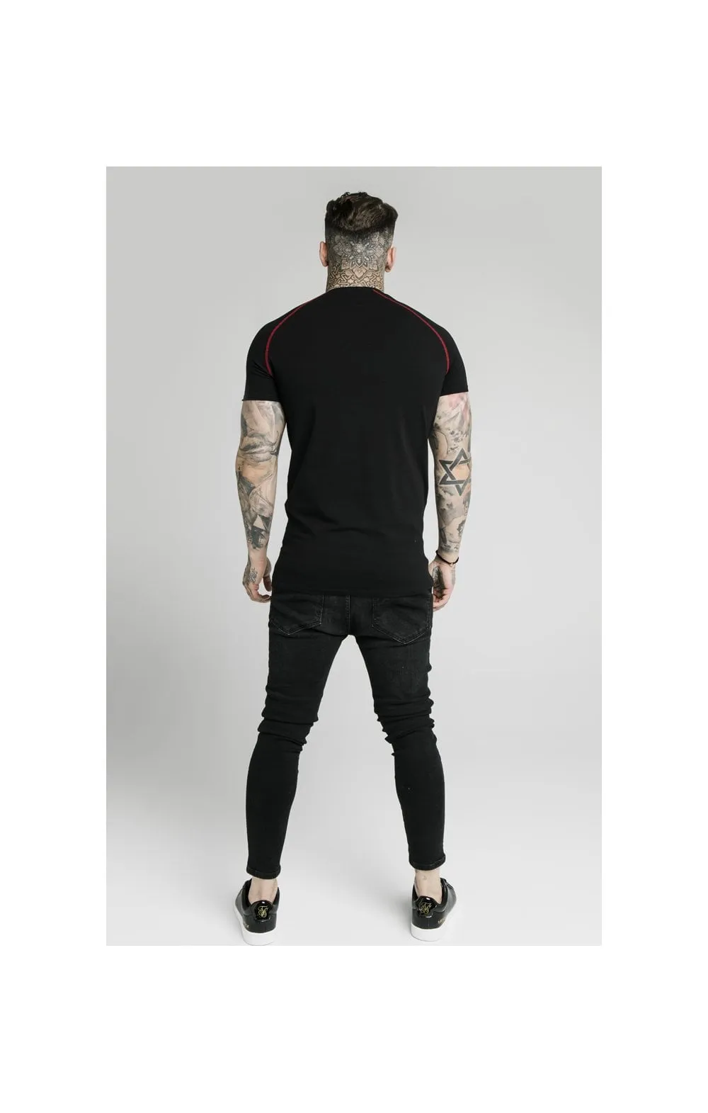 SikSilk Cover Stitch Raglan Gym Tee - Black & Red sold by Siksilk product image thumbnail 4