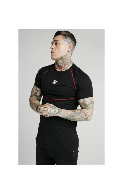 SikSilk Cover Stitch Raglan Gym Tee - Black & Red sold by Siksilk