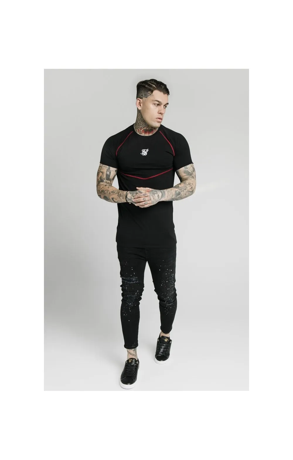 SikSilk Cover Stitch Raglan Gym Tee - Black & Red sold by Siksilk product image thumbnail 5
