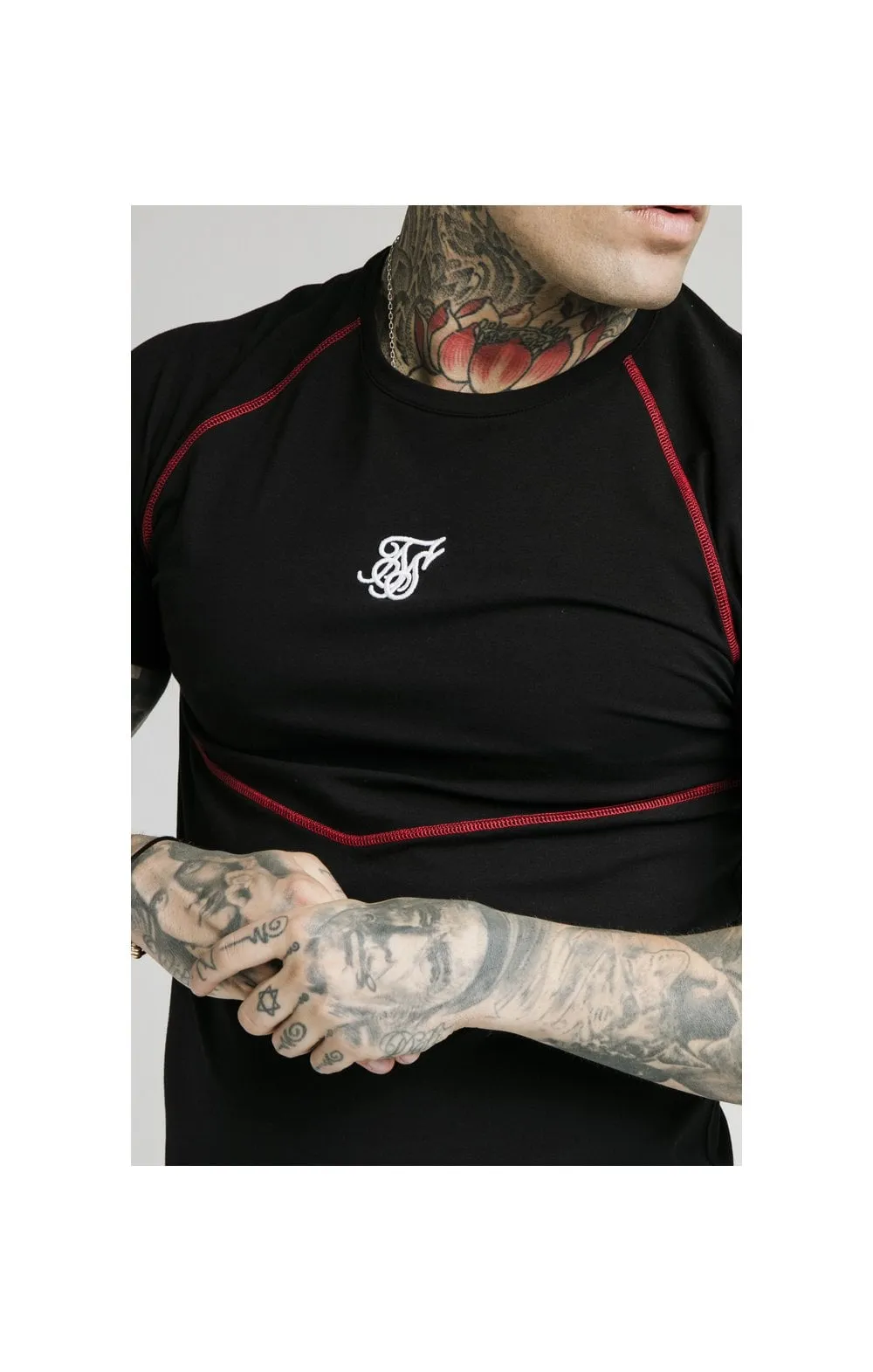 SikSilk Cover Stitch Raglan Gym Tee - Black & Red sold by Siksilk product image thumbnail 2