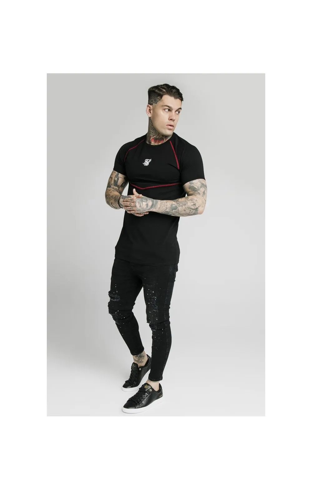 SikSilk Cover Stitch Raglan Gym Tee - Black & Red sold by Siksilk product image thumbnail 3
