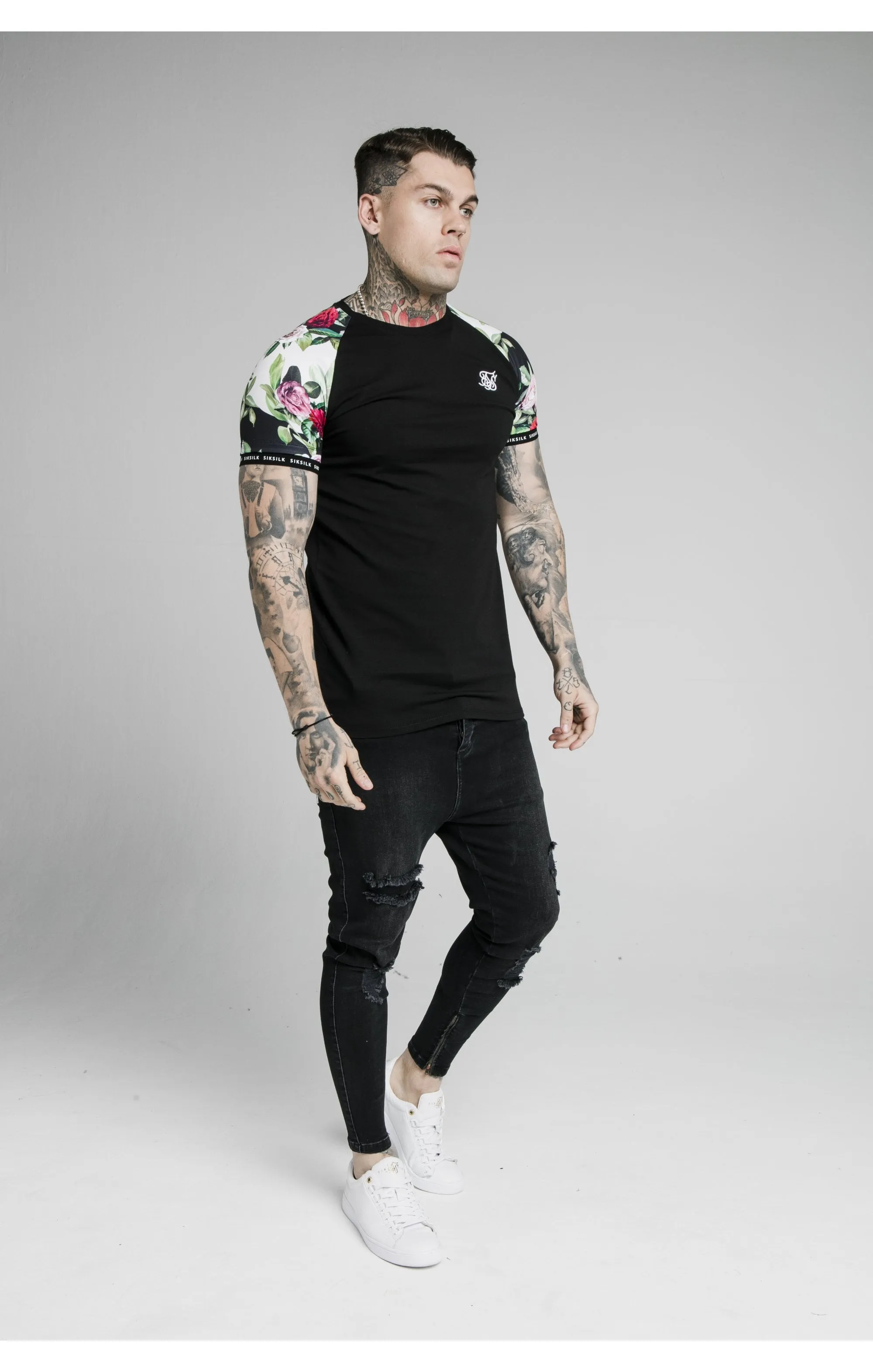 SikSilk S/S Floral Pixel Inset Tech Tee - Black & Floral Pixel sold by Siksilk product image thumbnail 5